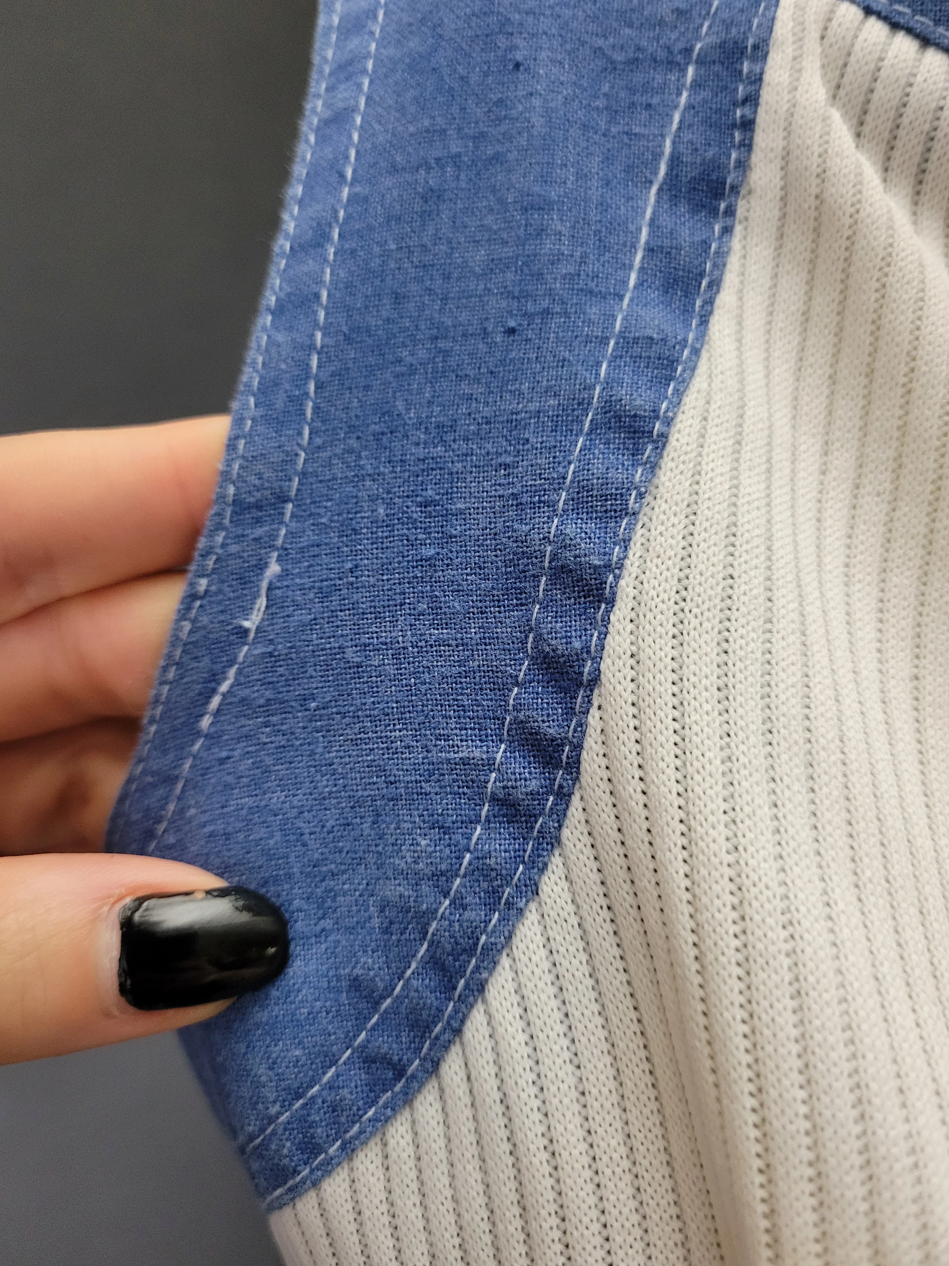 60s/70s Ribbed Denim Blue And White Sleeveless Maxi Dress - Image 8