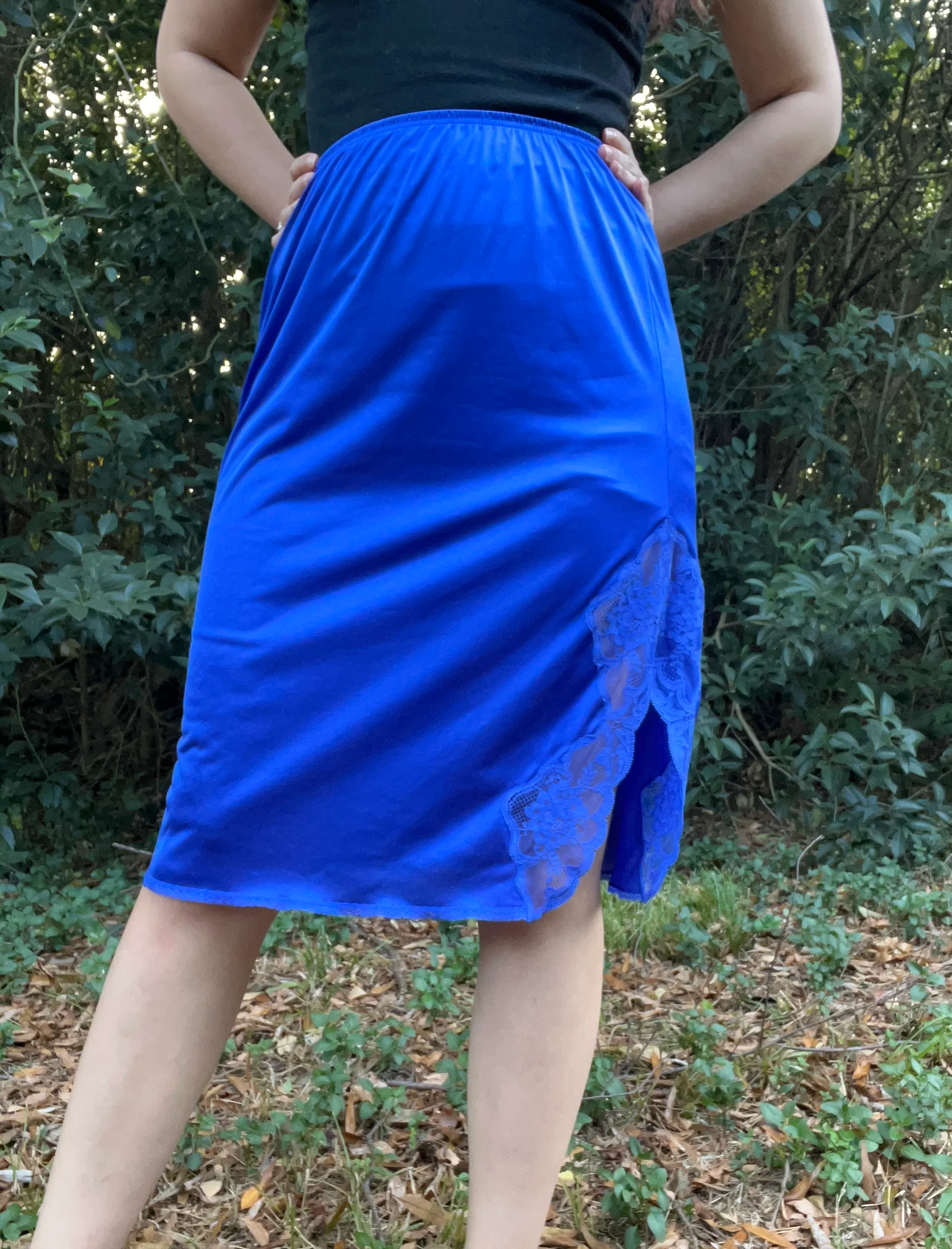 60s/70s Royal Blue Half Slip Skirt With Slit By Vanity Fair - Image 3