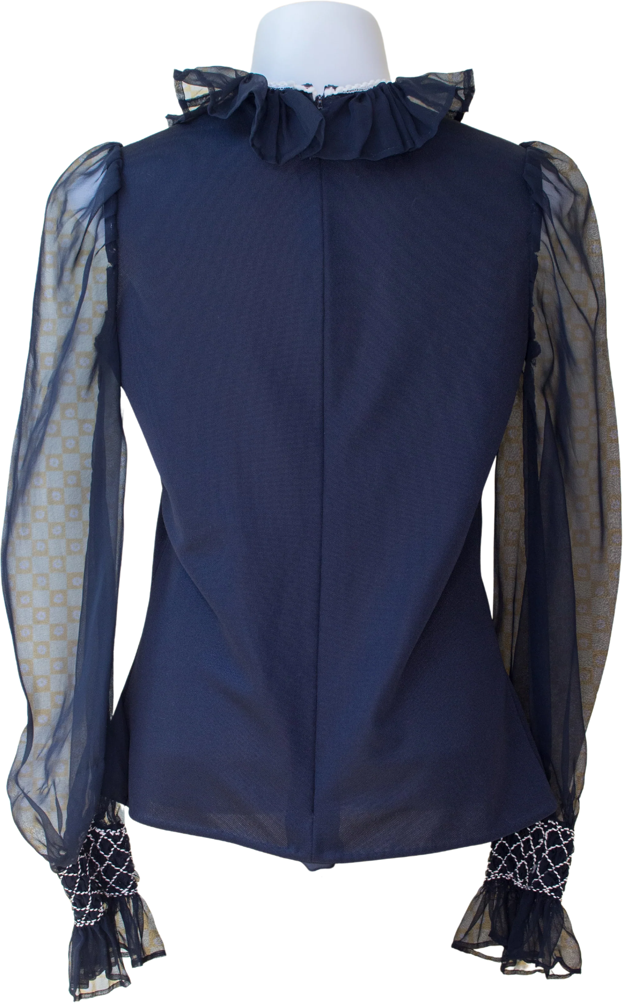 60s/70s Ruffle Neck Blouse With Sheer Balloon Sleeves - Image 2