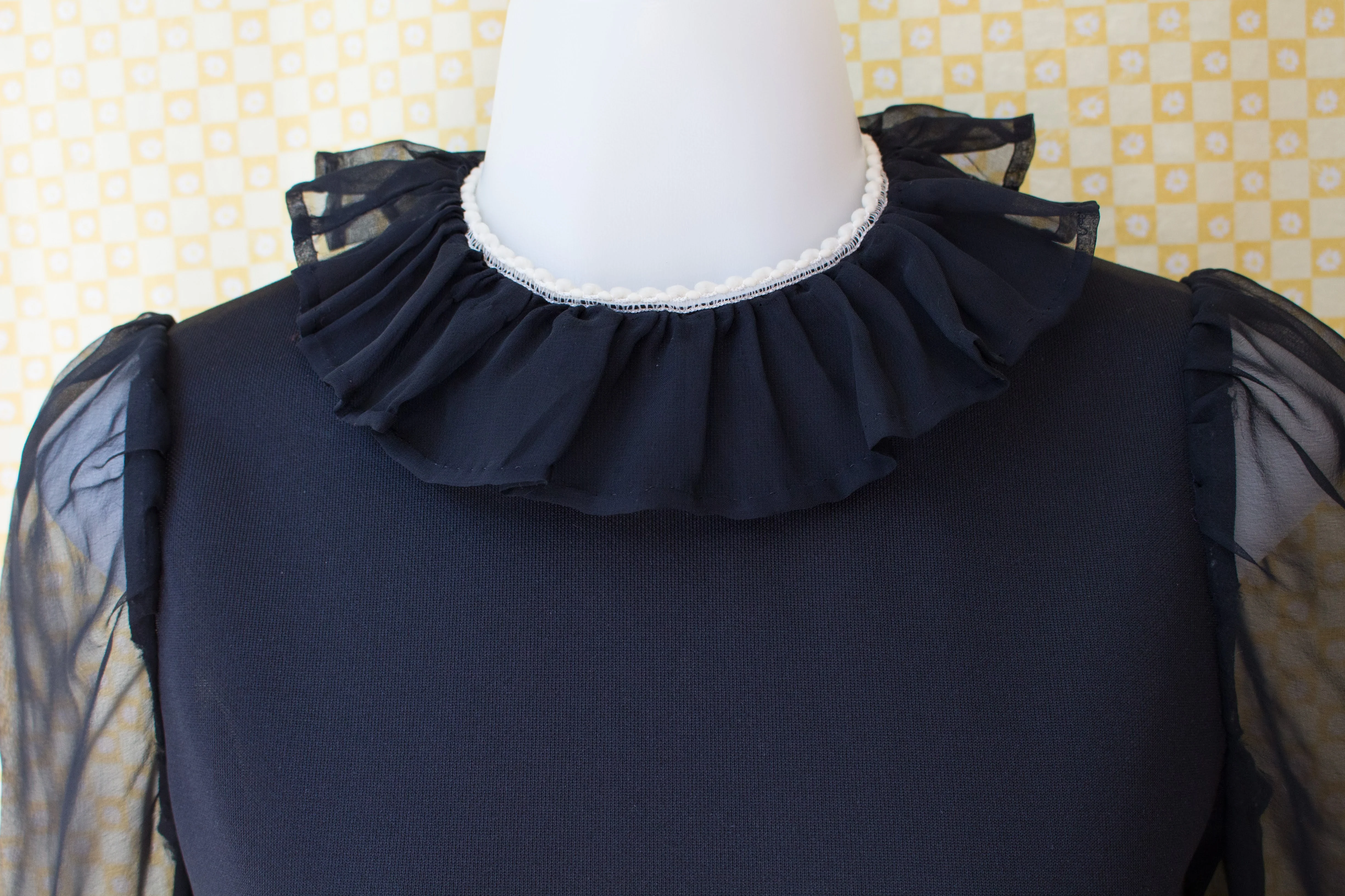 60s/70s Ruffle Neck Blouse With Sheer Balloon Sleeves - Image 3