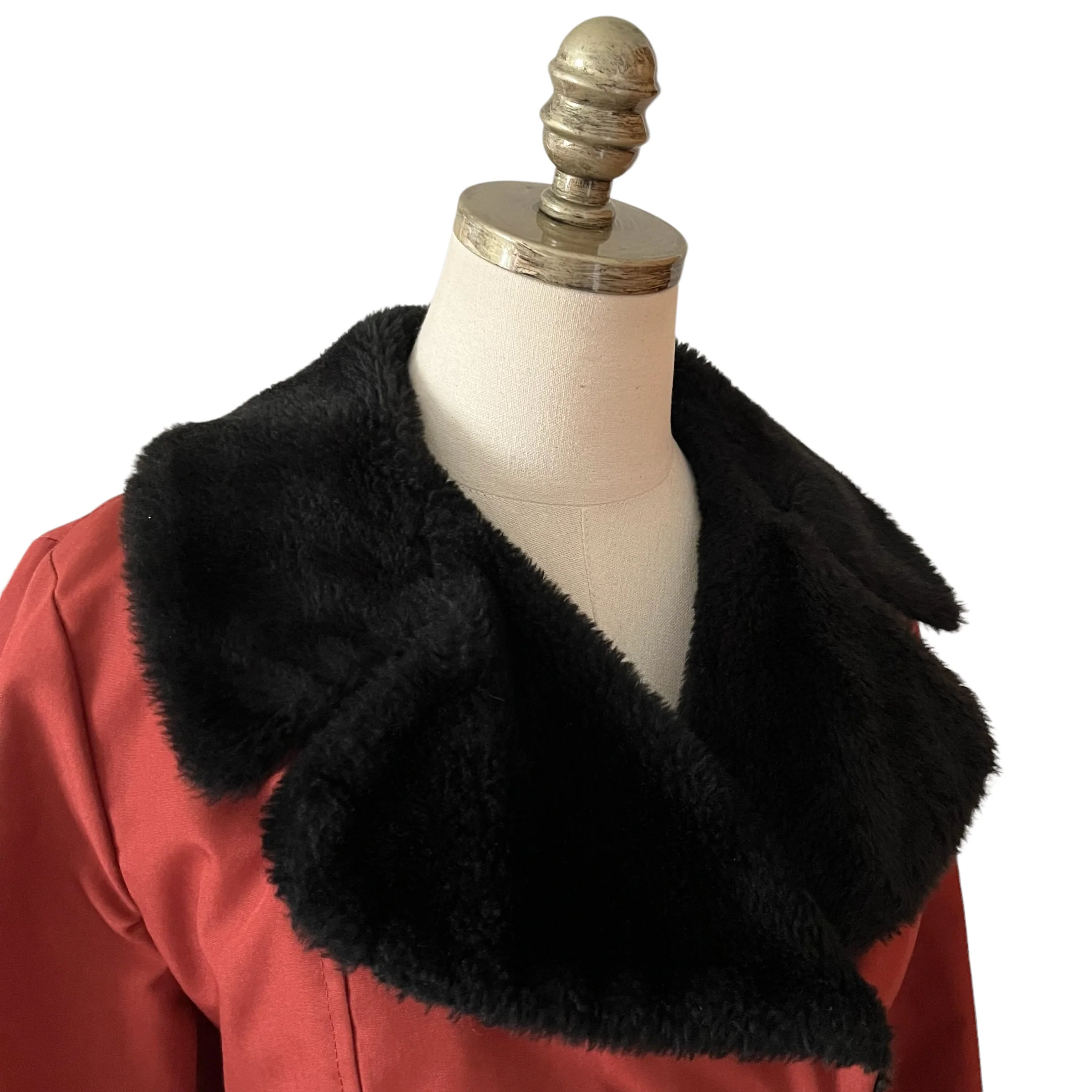 60s/70s Rust Orange Faux Fur Trimmed Trench Coat By Sears Fashions - Image 3
