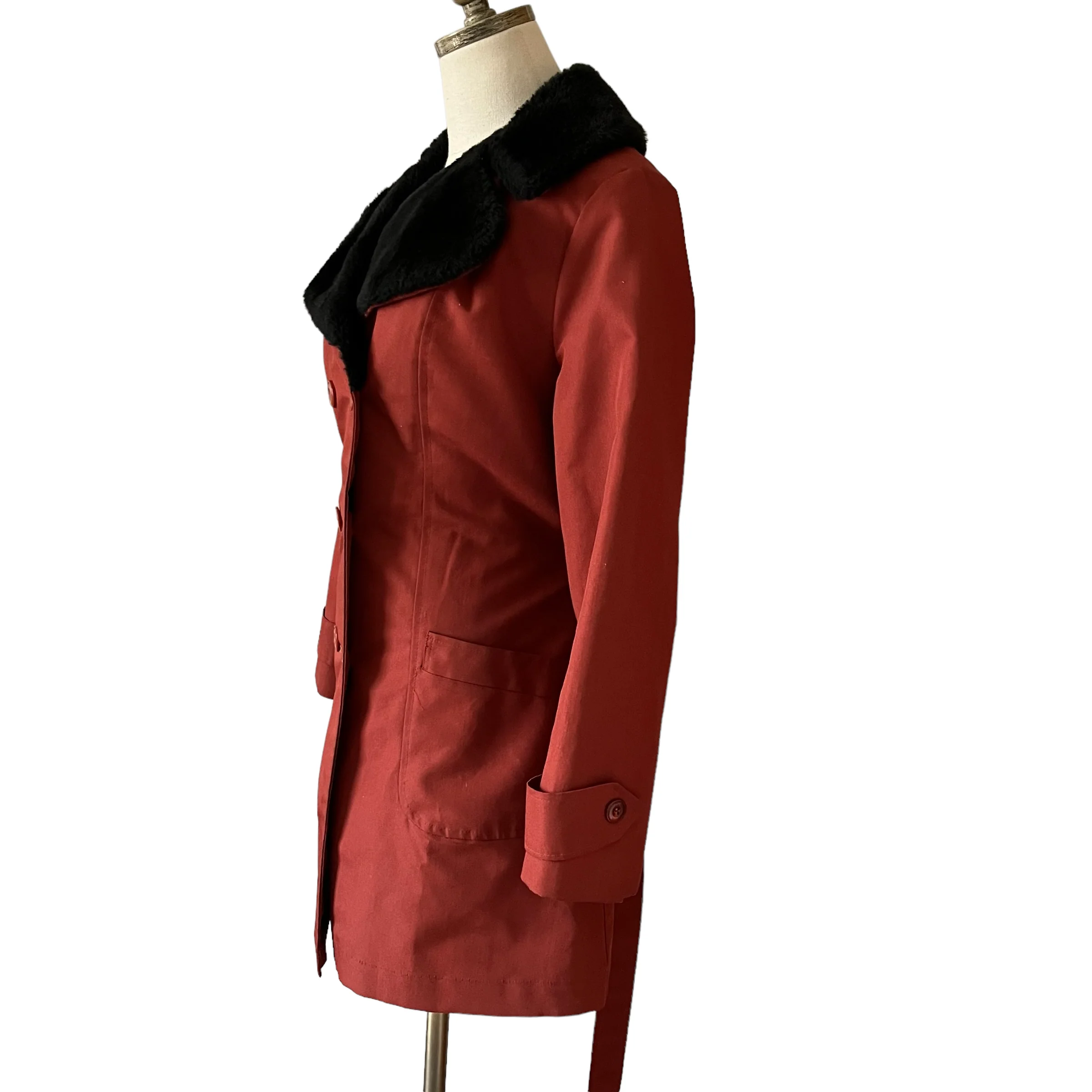 60s/70s Rust Orange Faux Fur Trimmed Trench Coat By Sears Fashions - Image 7