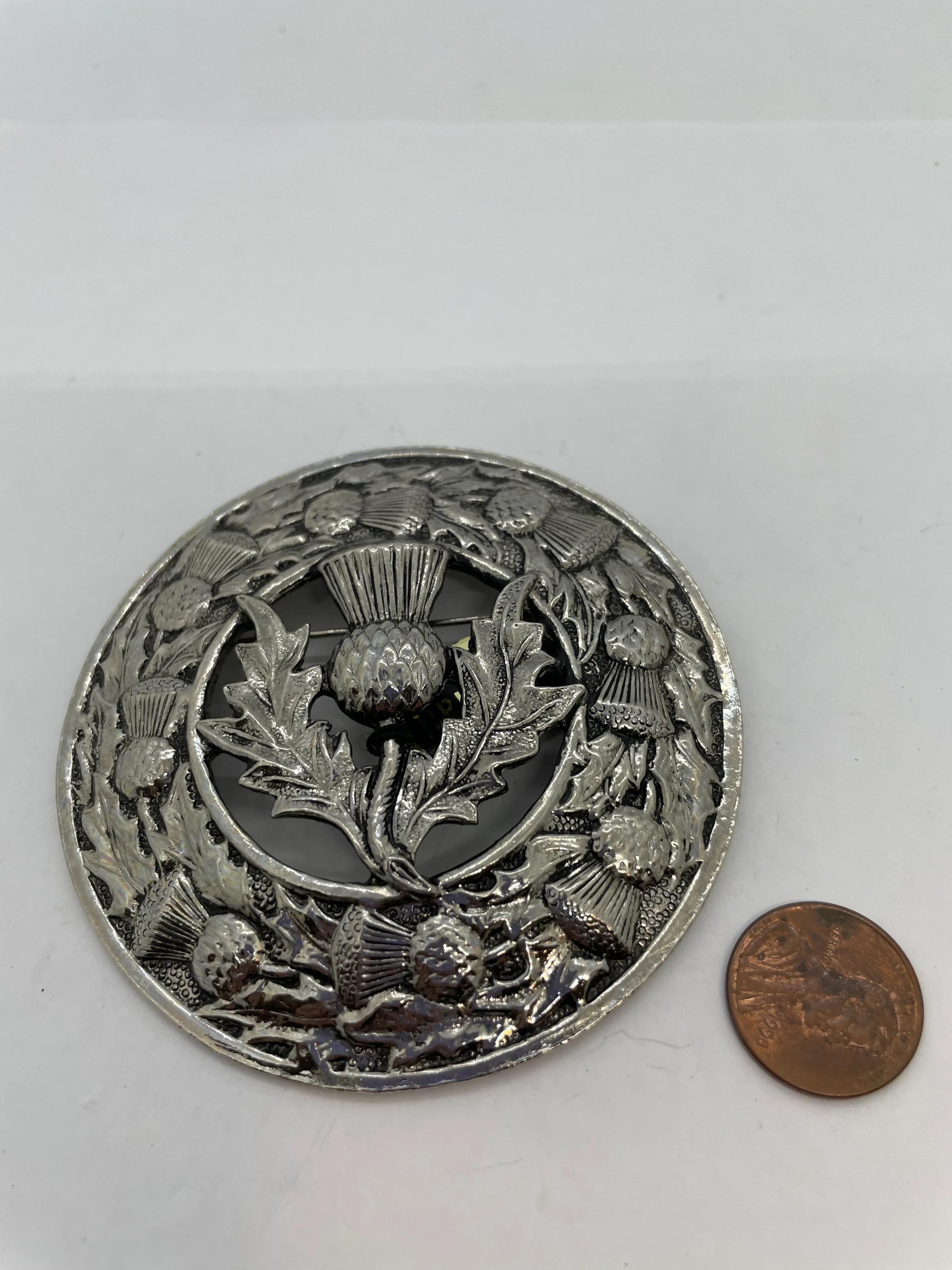 60s/70s Scottish Thistle Badge Brooch Silver Statement Pin By Accessocraft - Image 3