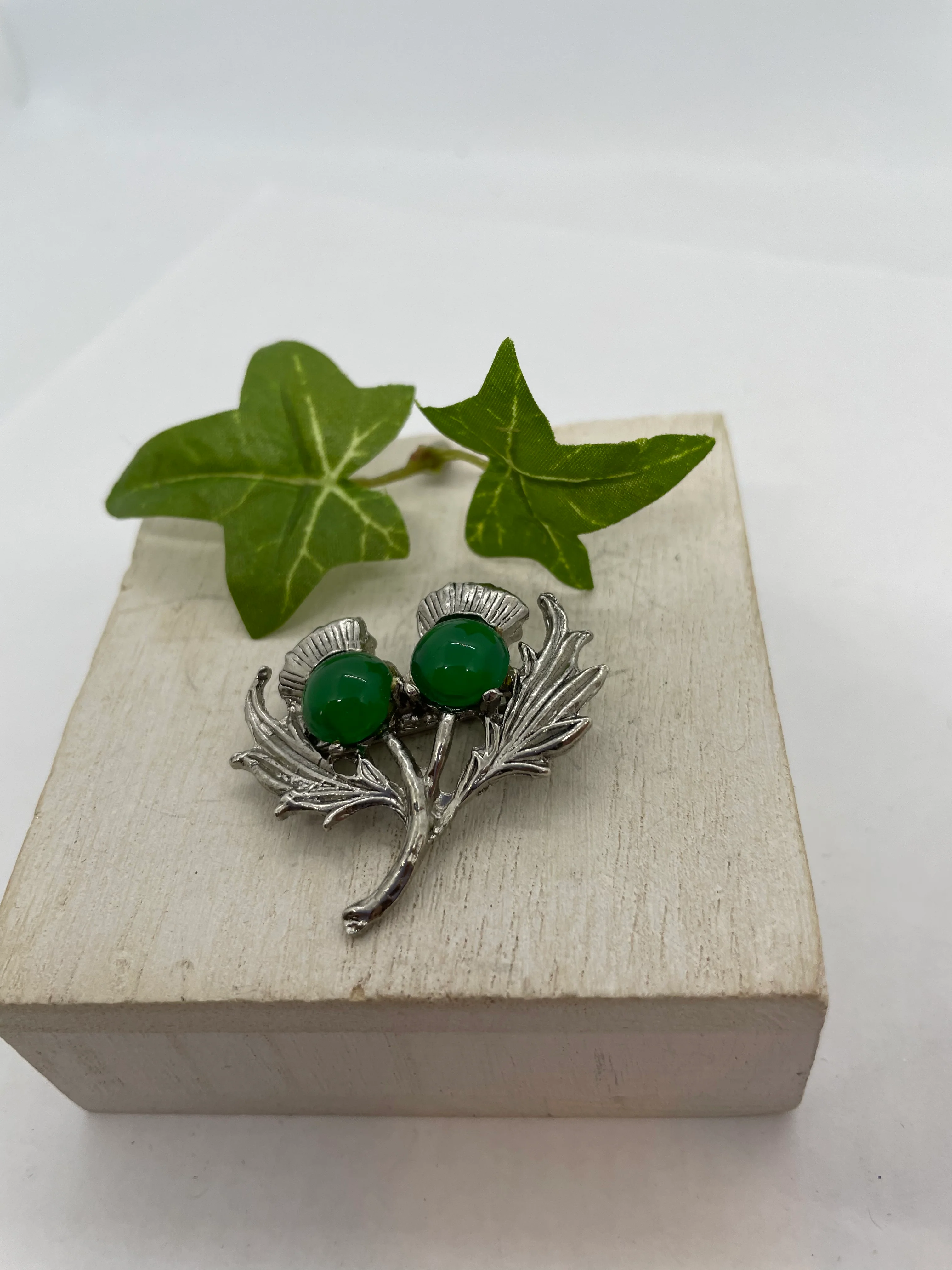60s/70s Scottish Thistle Floral Brooch Green Silver By Accessocraft - Image 10