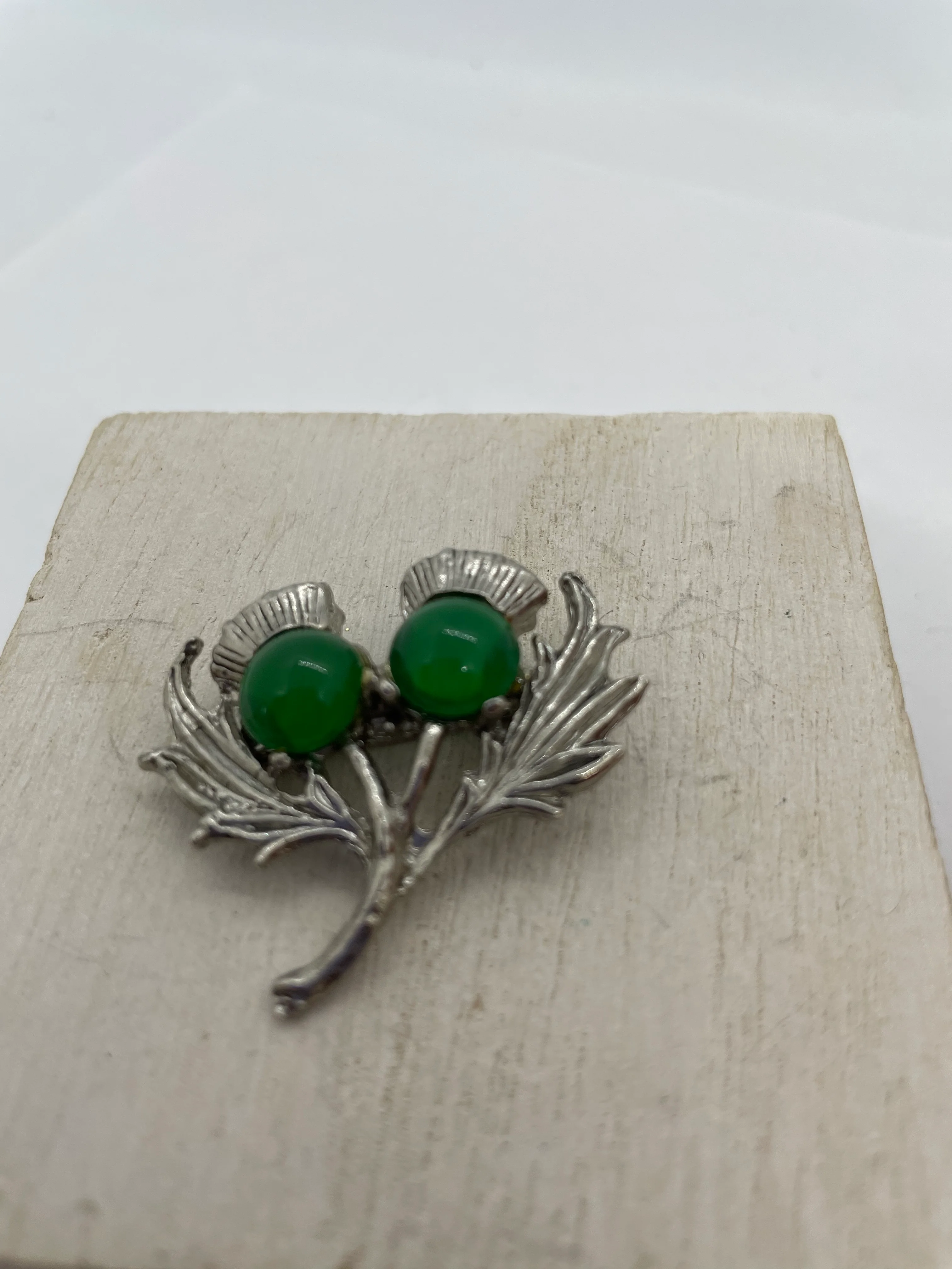 60s/70s Scottish Thistle Floral Brooch Green Silver By Accessocraft - Image 5