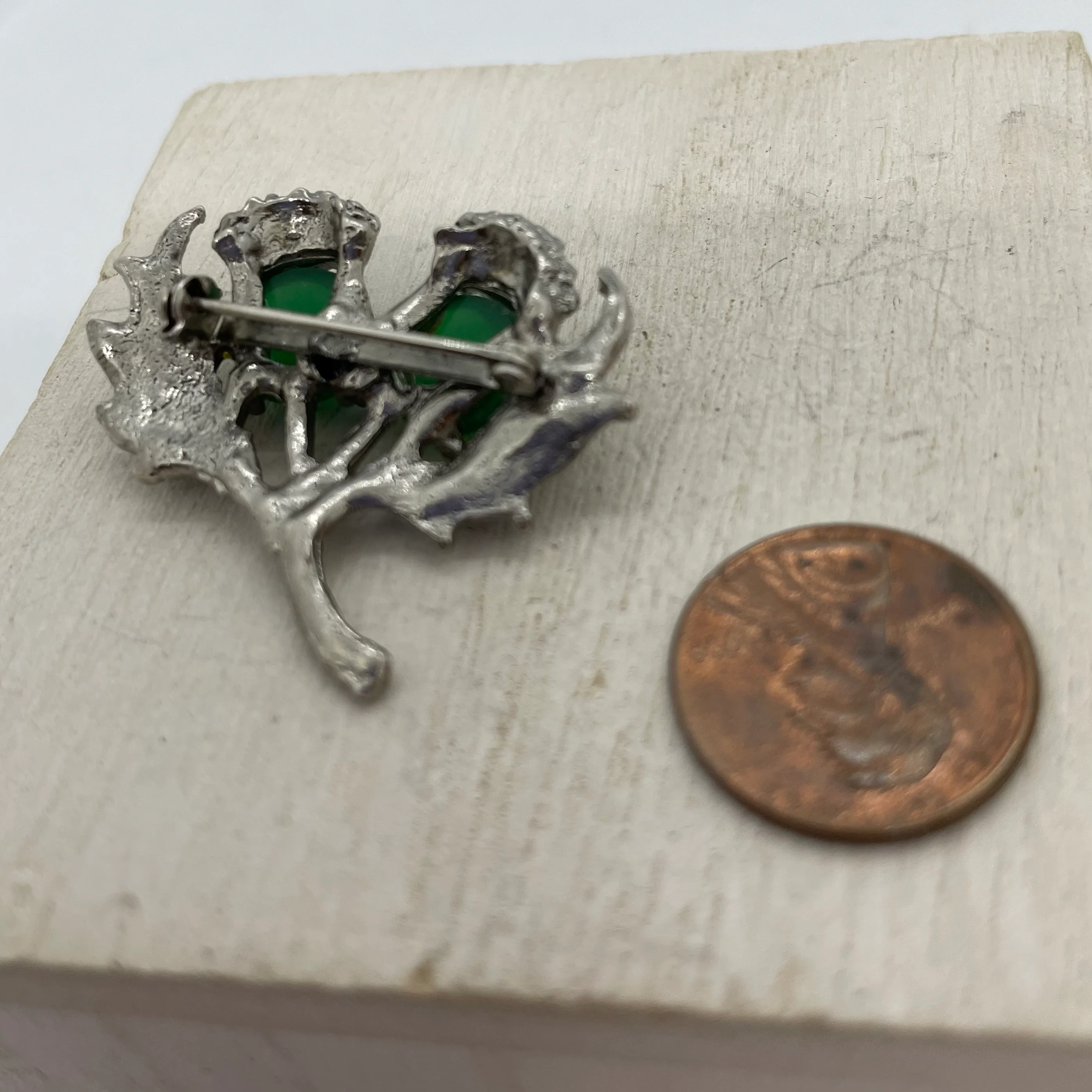 60s/70s Scottish Thistle Floral Brooch Green Silver By Accessocraft - Image 7