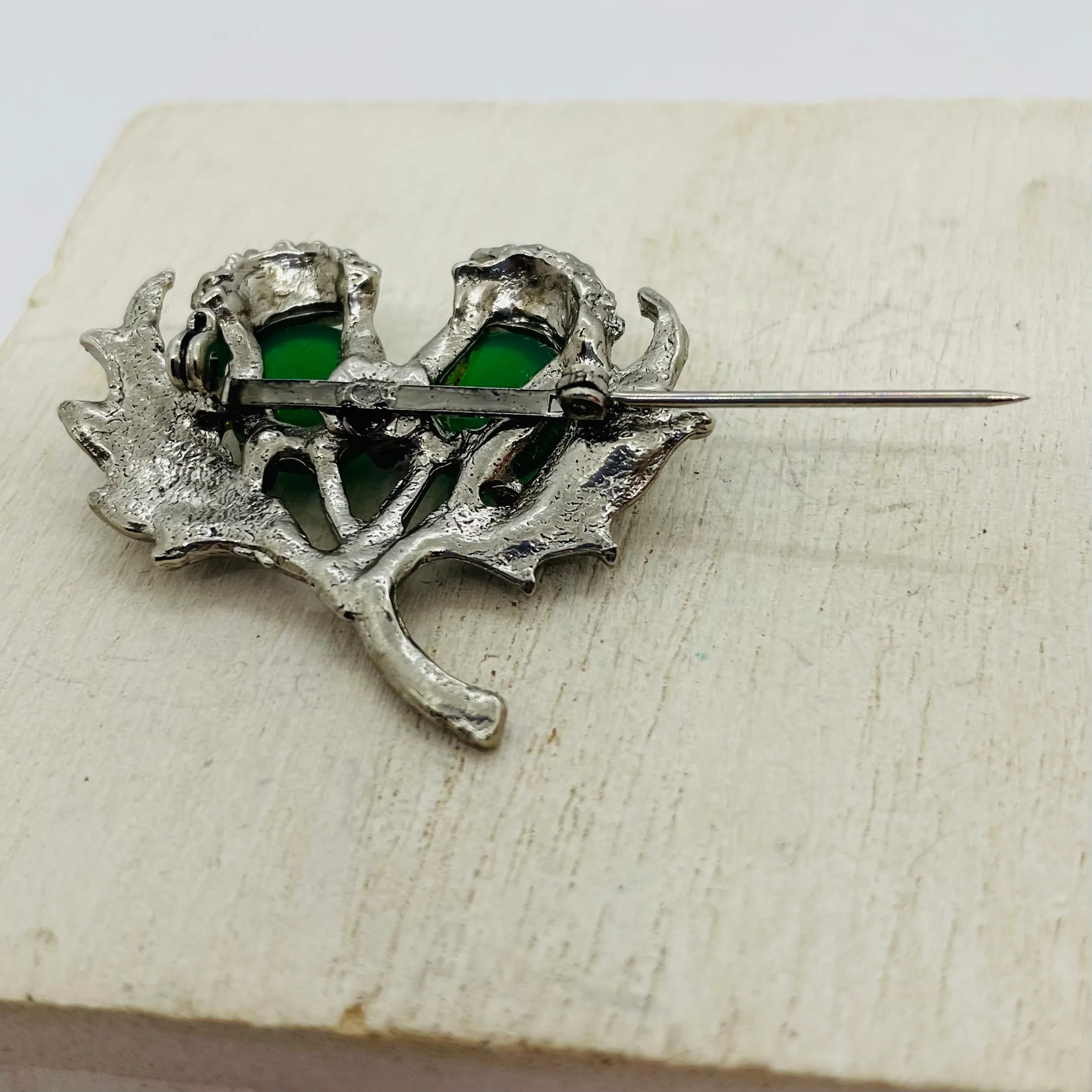 60s/70s Scottish Thistle Floral Brooch Green Silver By Accessocraft - Image 8