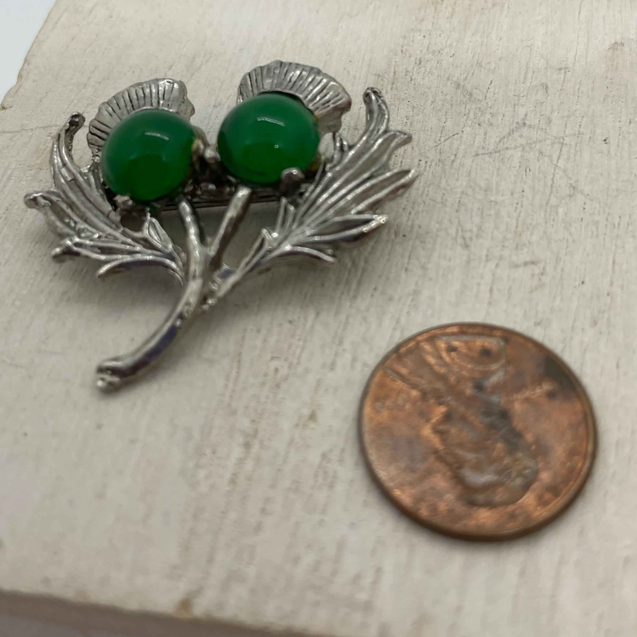 60s/70s Scottish Thistle Floral Brooch Green Silver By Accessocraft - Image 9