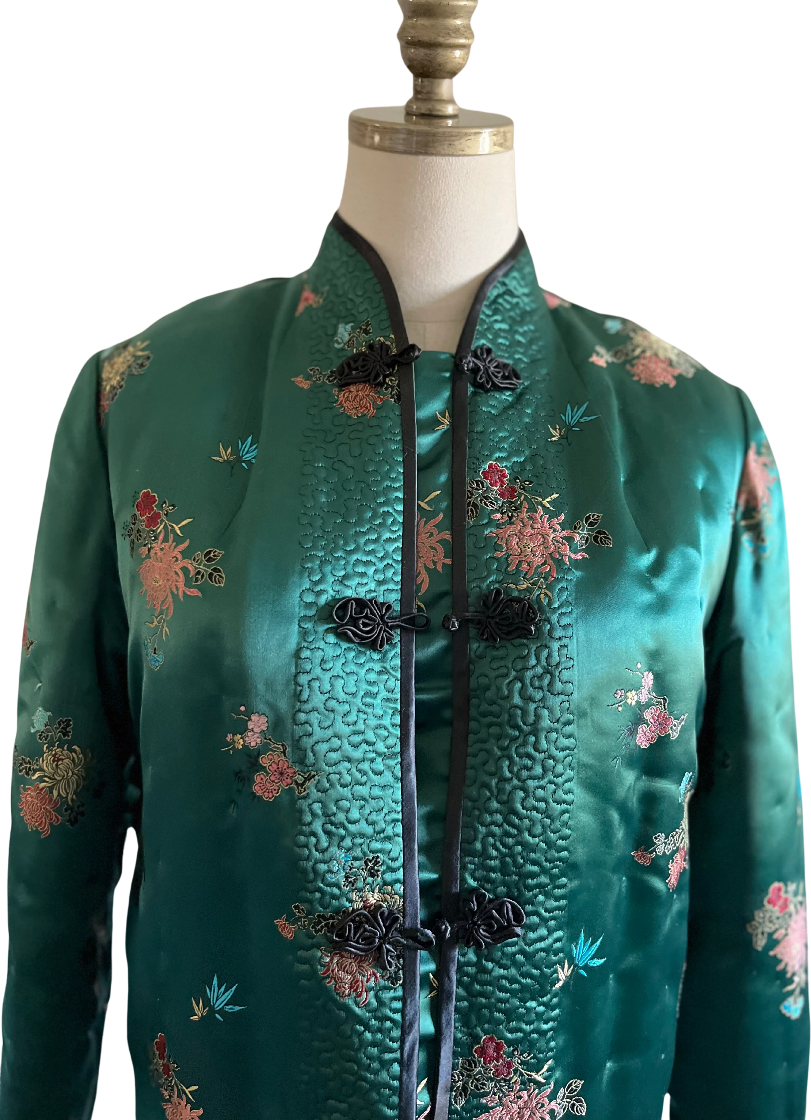 60s/70s Shanghai Green Satin Brocade Jacket by Peony - Image 2