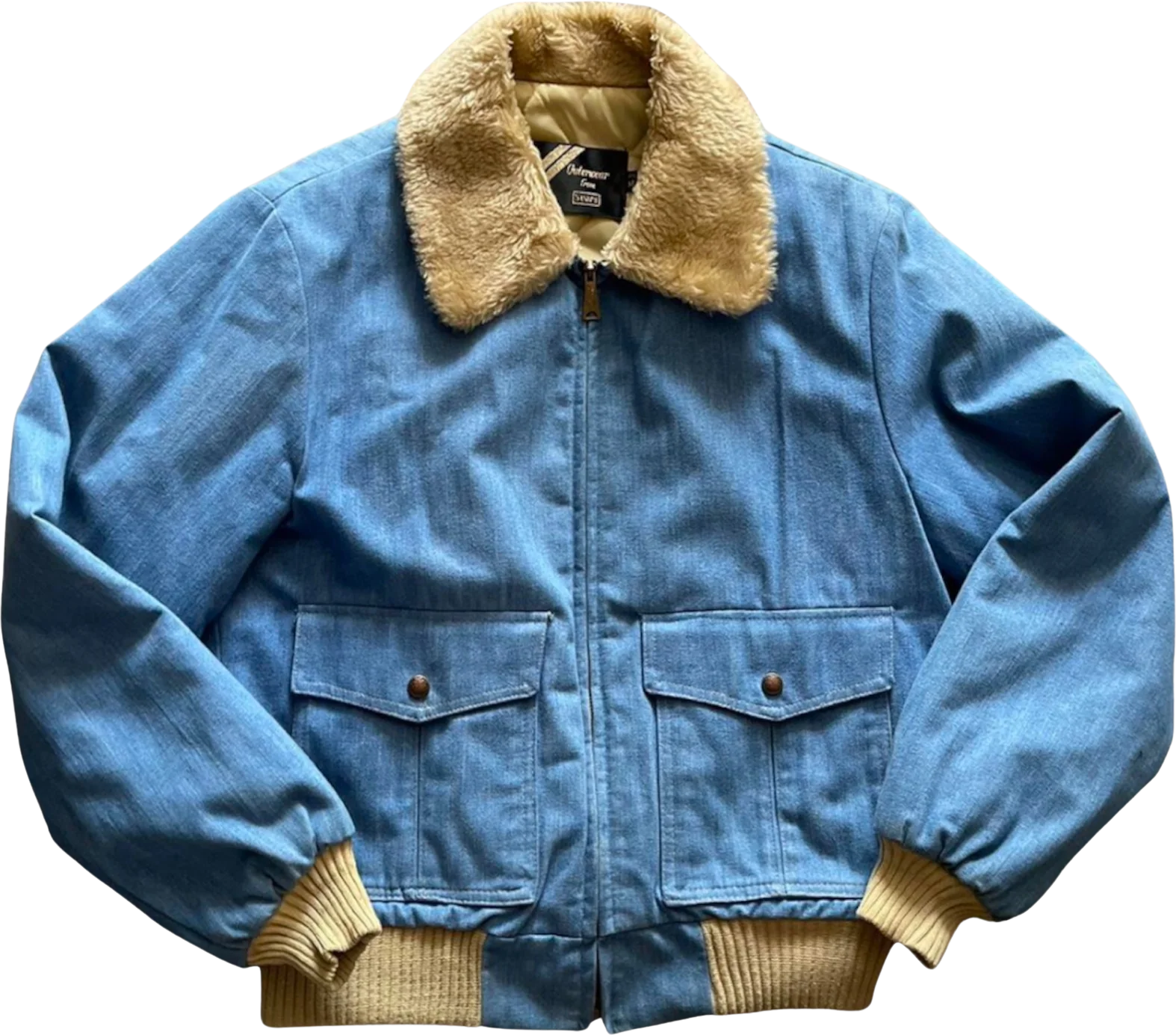 60s/70s Sherpa Lined Denim Bomber Work Jacket By Sears