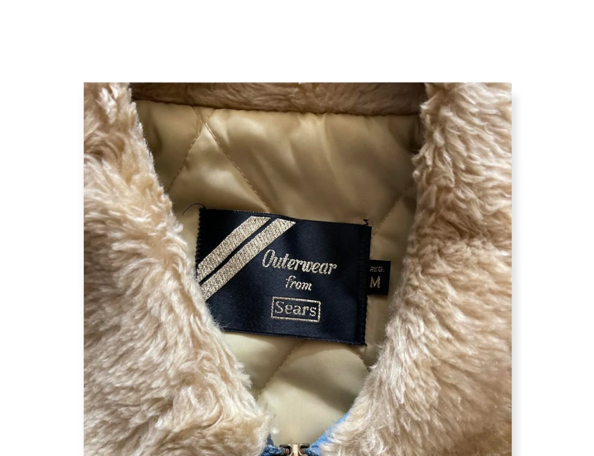 60s/70s Sherpa Lined Denim Bomber Work Jacket By Sears - Image 3