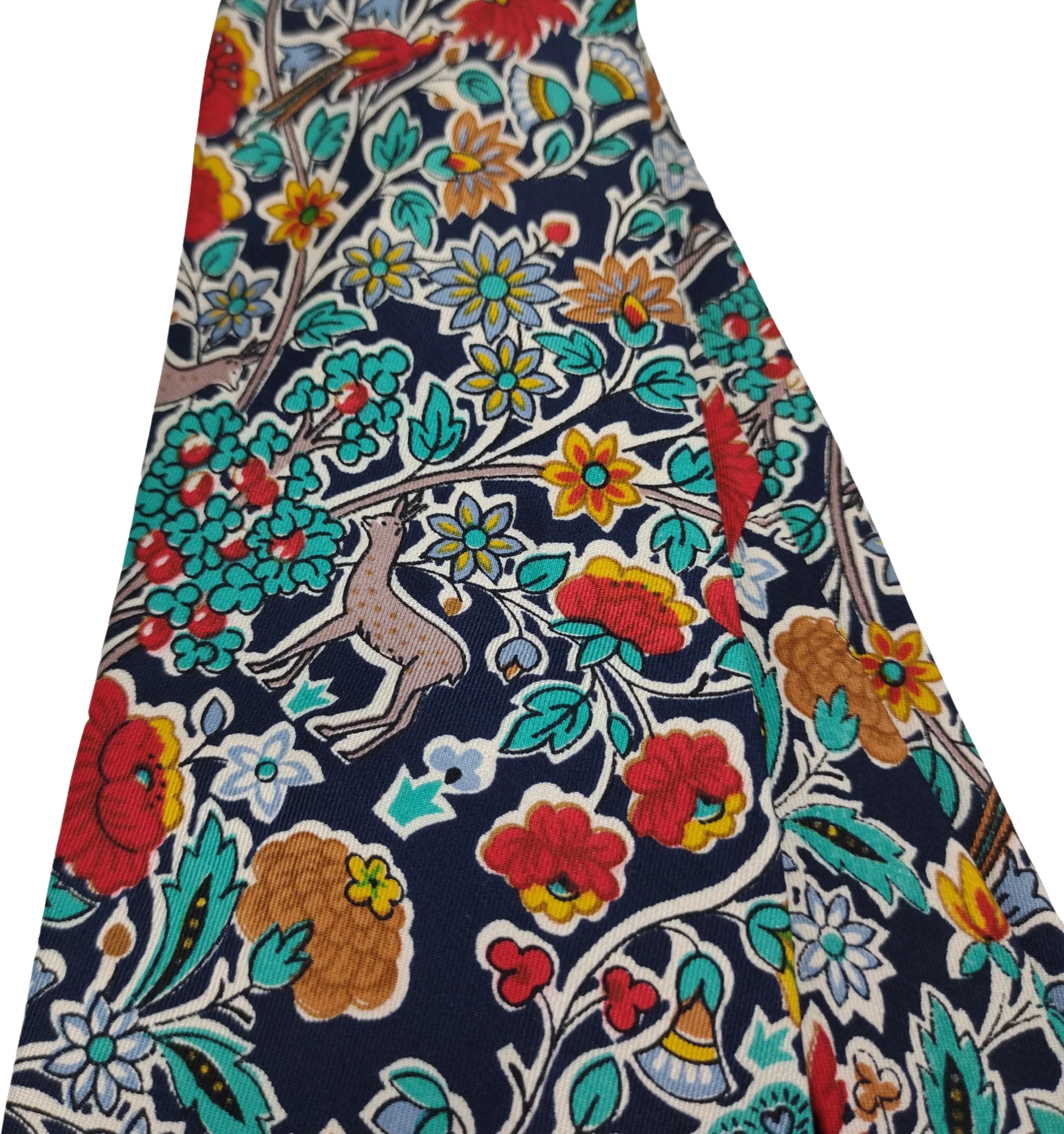 60s/70s Short Wide Boho Floral Deer Print Neck Tie By Liberty of London - Image 2