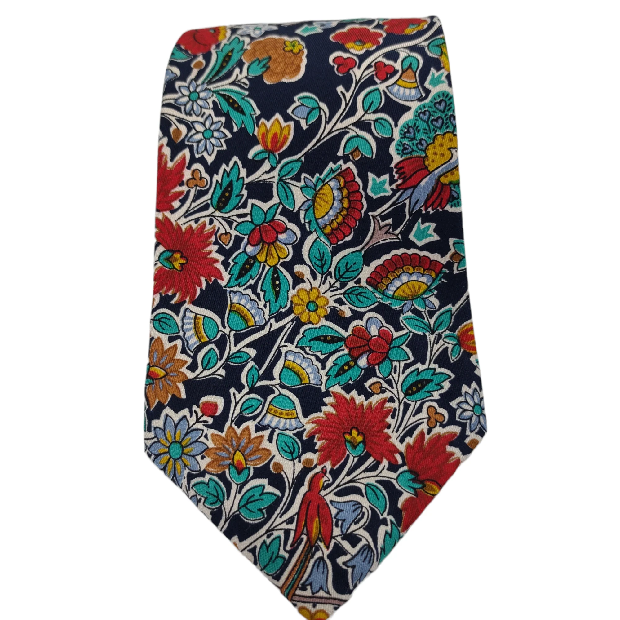 60s/70s Short Wide Boho Floral Deer Print Neck Tie By Liberty of London - Image 3