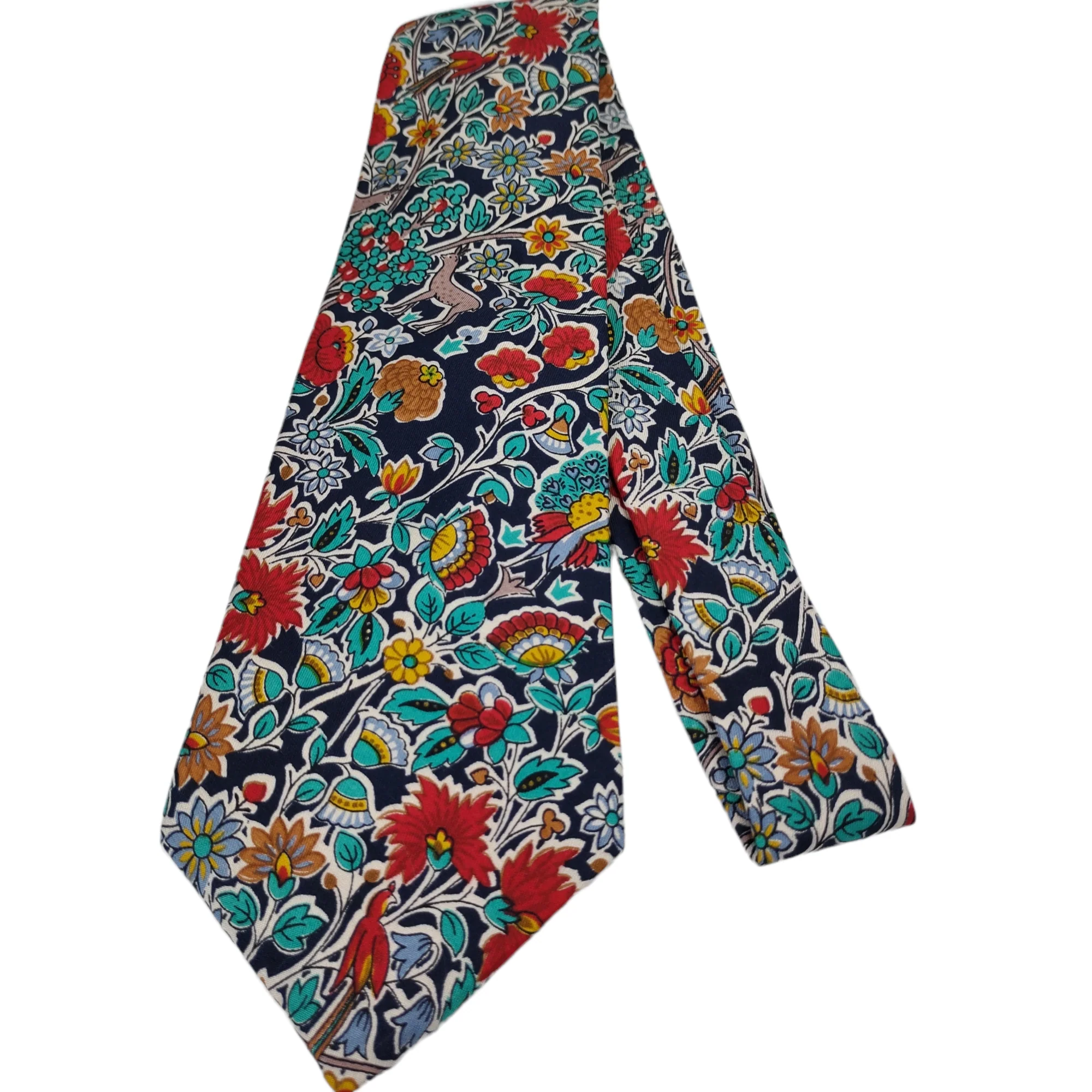 60s/70s Short Wide Boho Floral Deer Print Neck Tie By Liberty of London - Image 4