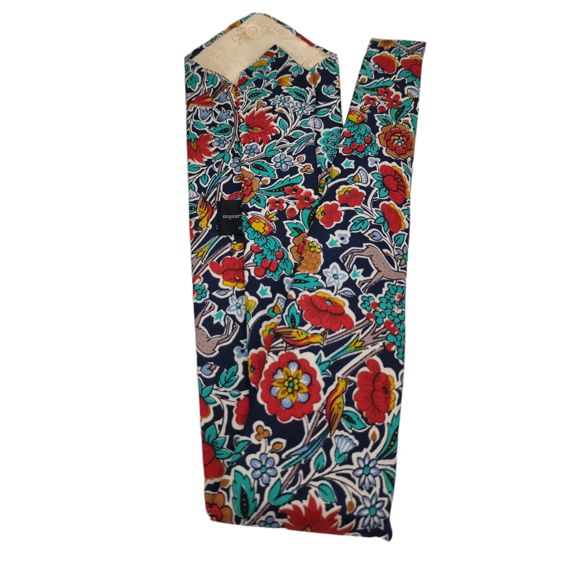 60s/70s Short Wide Boho Floral Deer Print Neck Tie By Liberty of London - Image 6