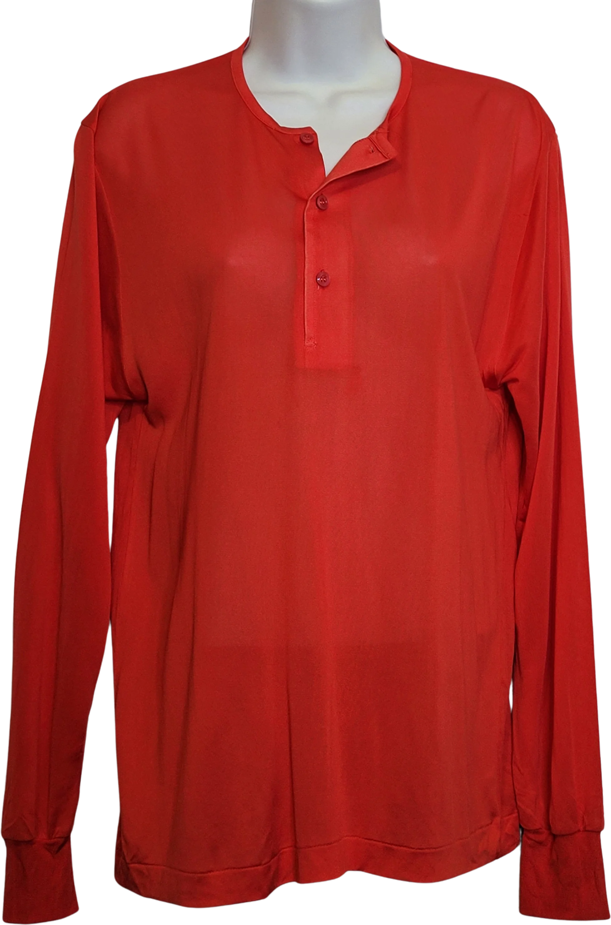 60s/70s Silk Blouse Red Button Up Pullover Cuff Sleeves By Happy
