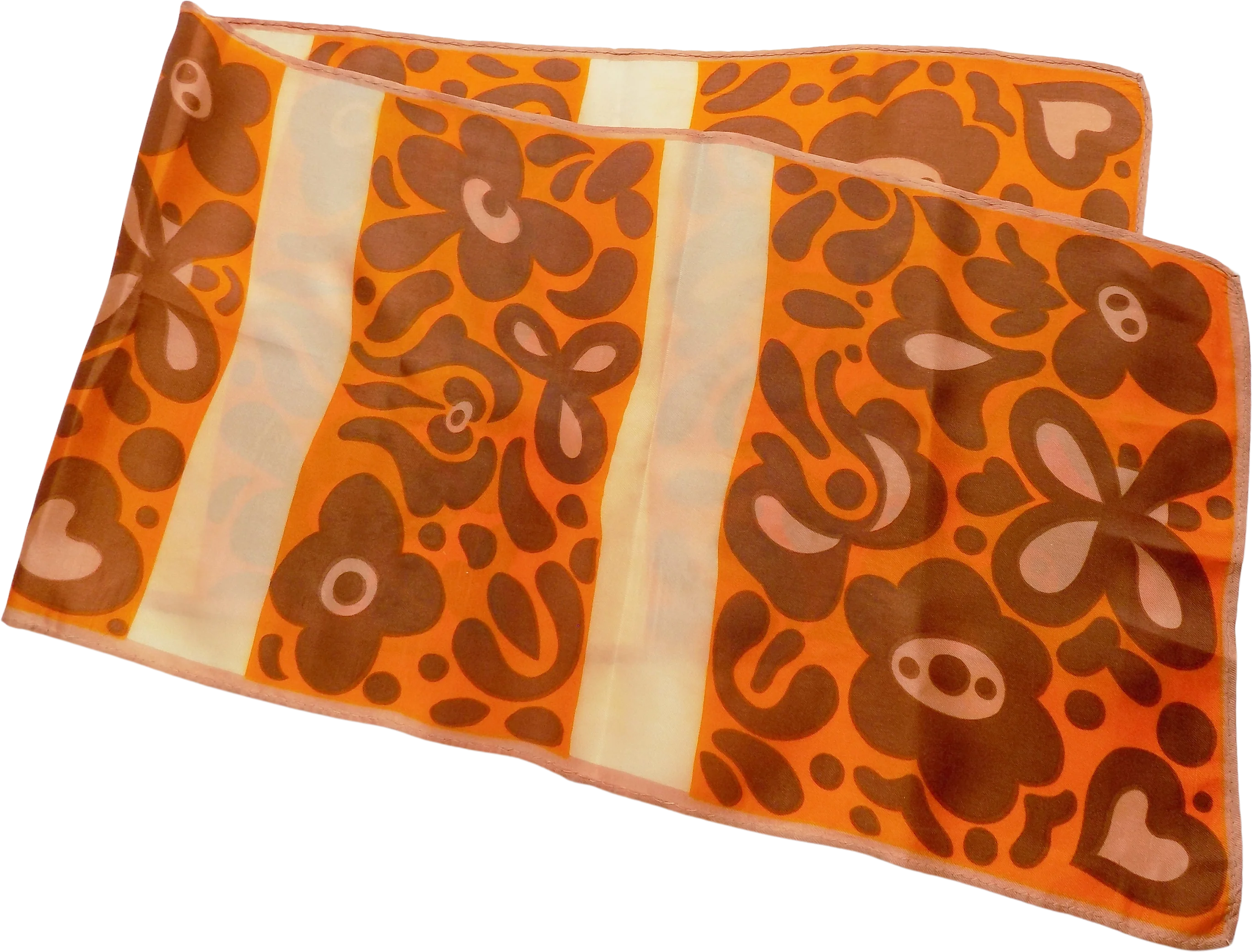 60s-70s Silk Flower Power Scarf Rectangle Machine Hemmed No Label Hippie Hearts Butterflies