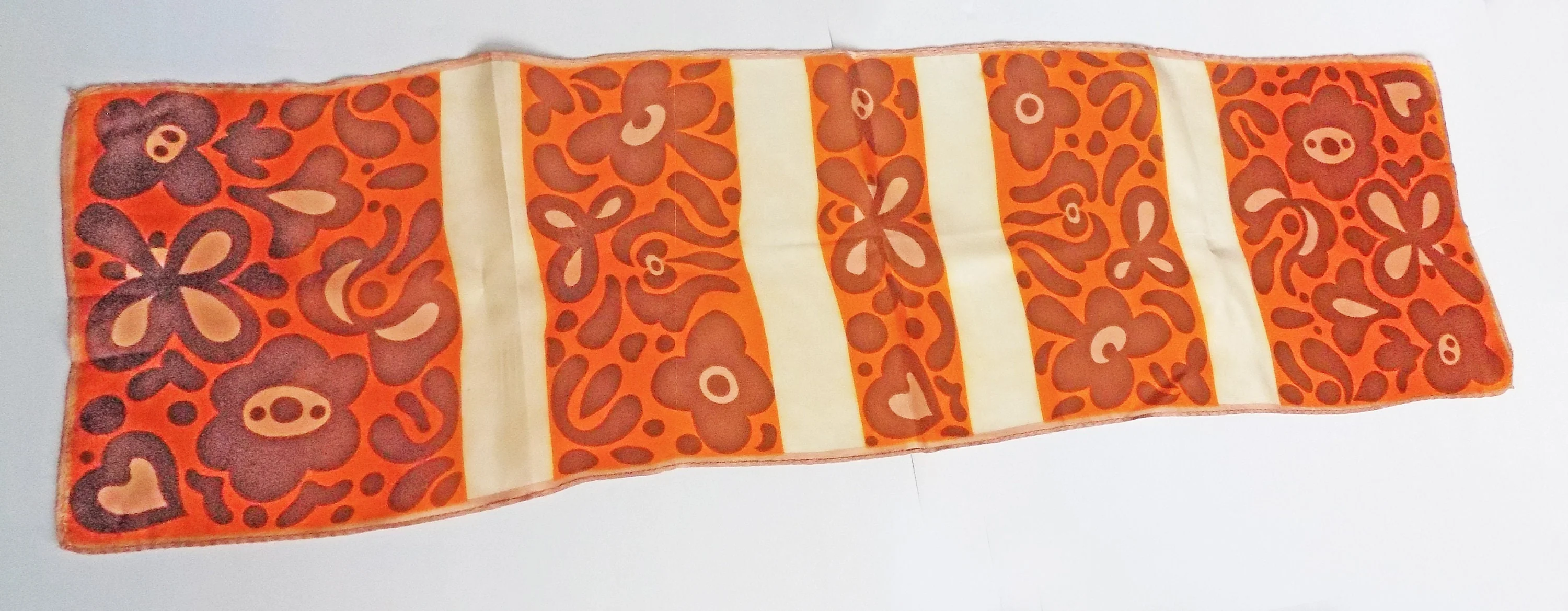 60s-70s Silk Flower Power Scarf Rectangle Machine Hemmed No Label Hippie Hearts Butterflies - Image 5