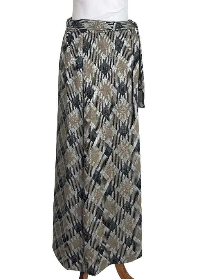 60s/70s Silver Metallic Plaid Maxi Skirt M - Image 5