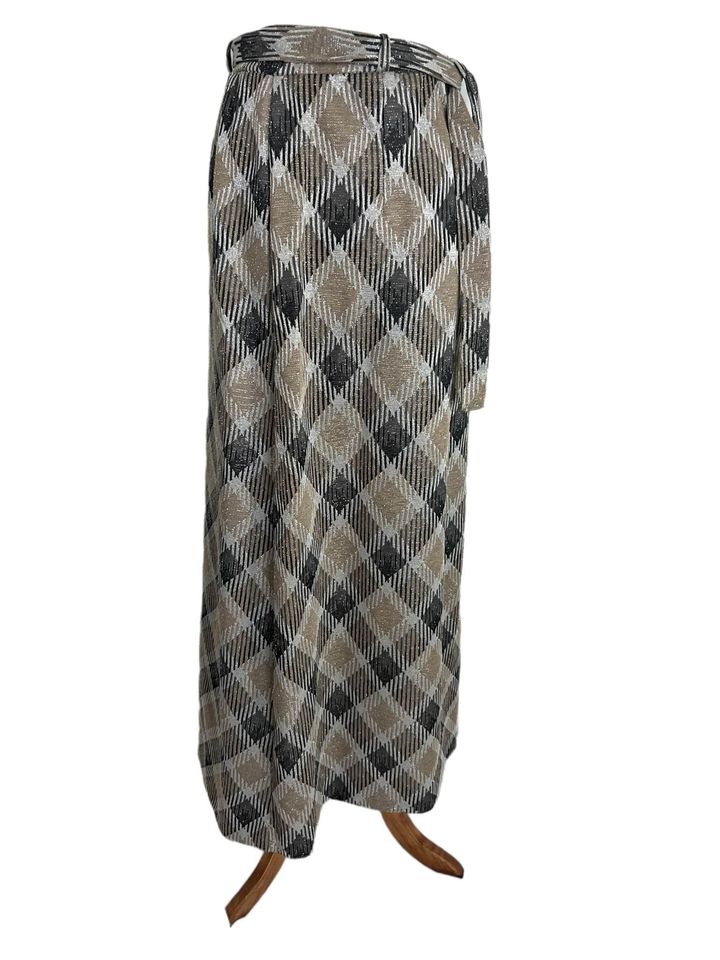 60s/70s Silver Metallic Plaid Maxi Skirt M - Image 8