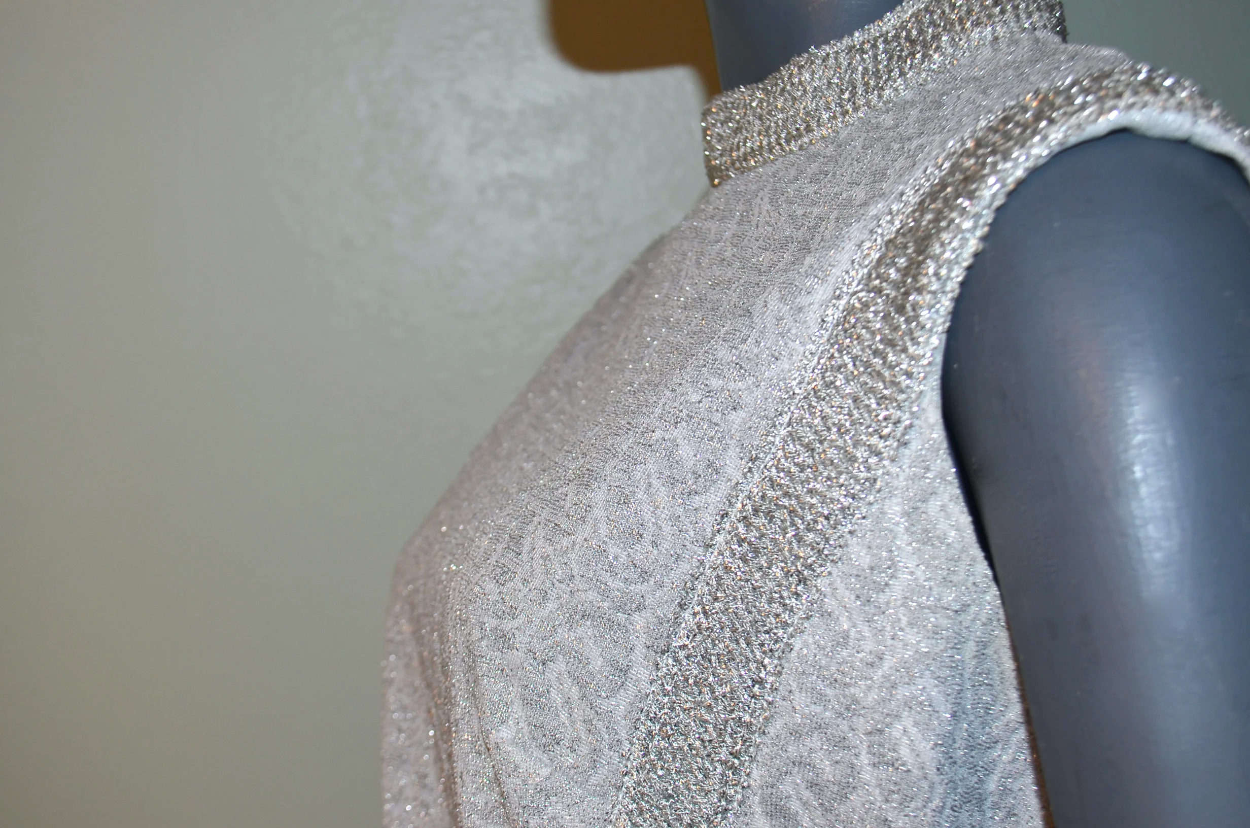 60s/70s Silver Mod Mini Shift Dress Rhinestone Buttons - Image 12