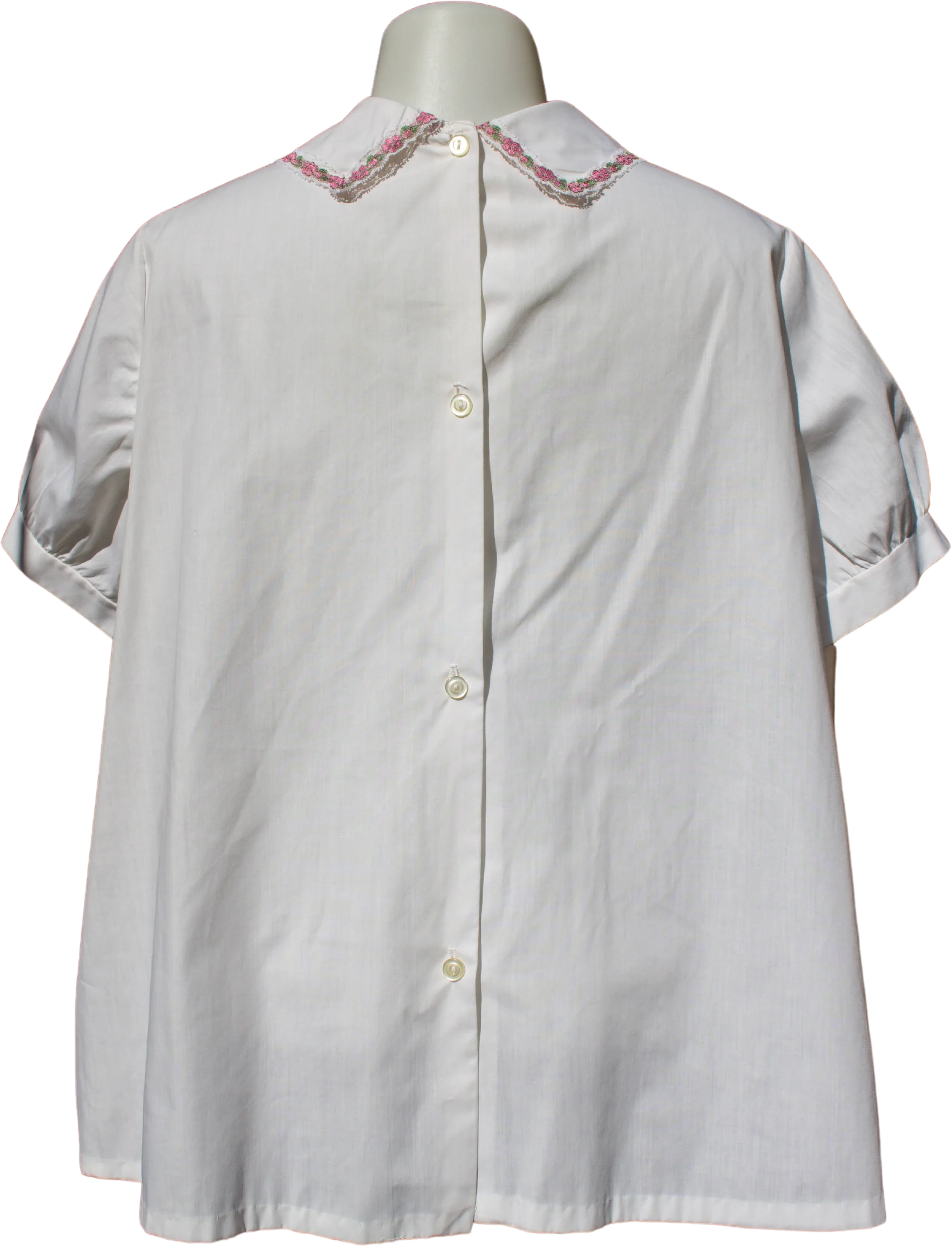 60s/70s Single Stitch Cotton Blouse With Pink Lace Trim - Image 2