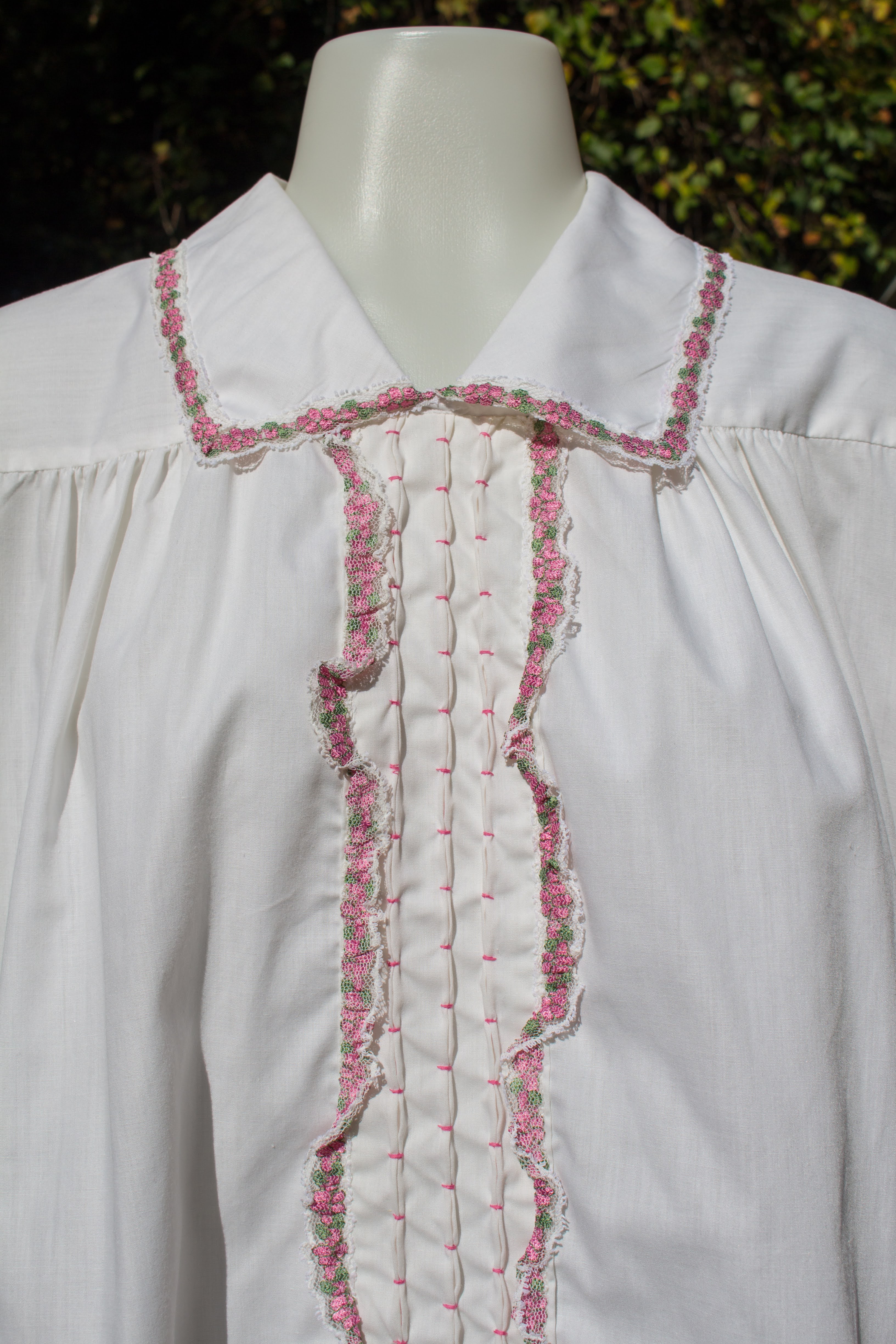 60s/70s Single Stitch Cotton Blouse With Pink Lace Trim - Image 3