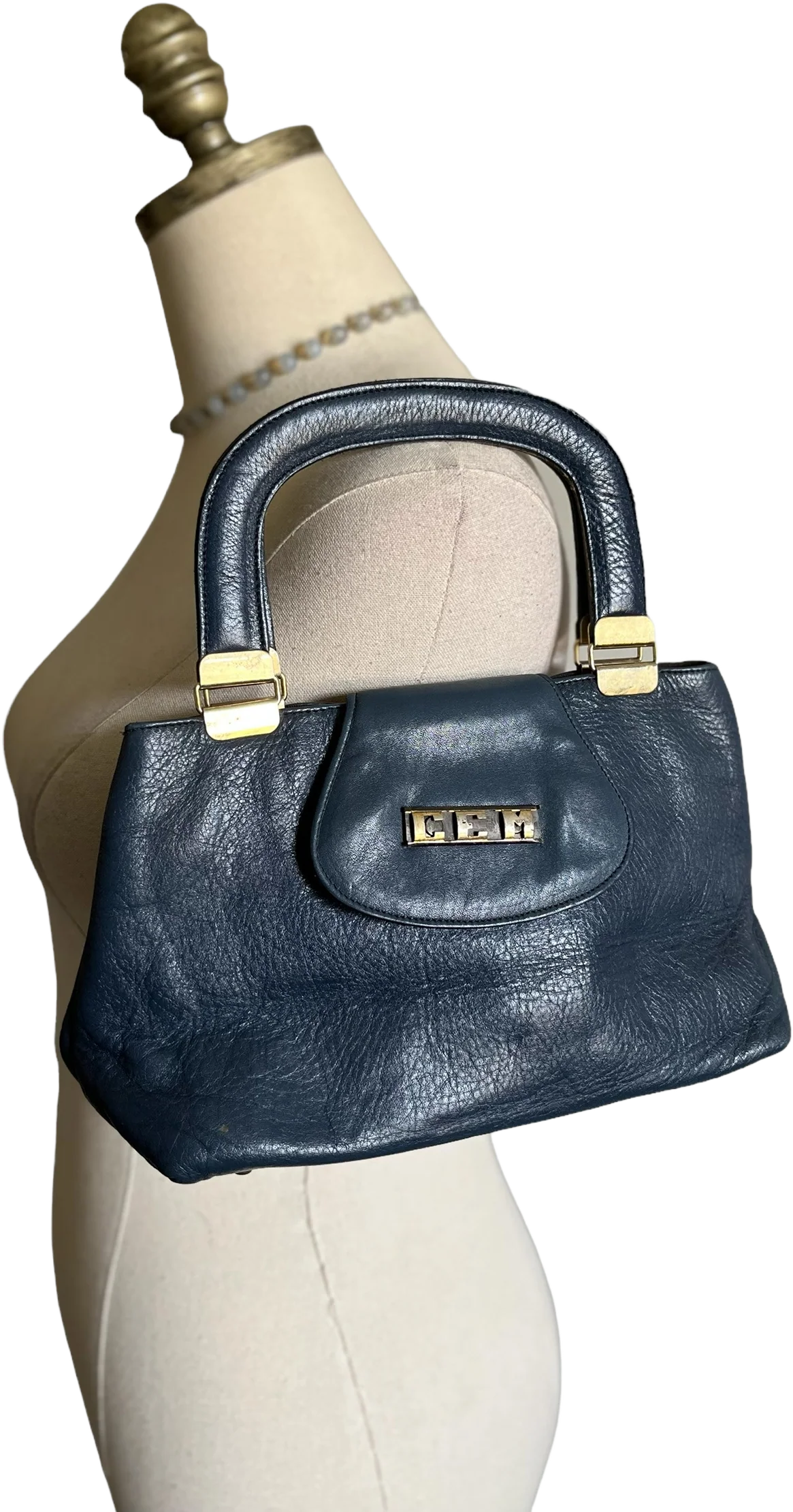50s/60s Small Blue Leather Monogram Handbag