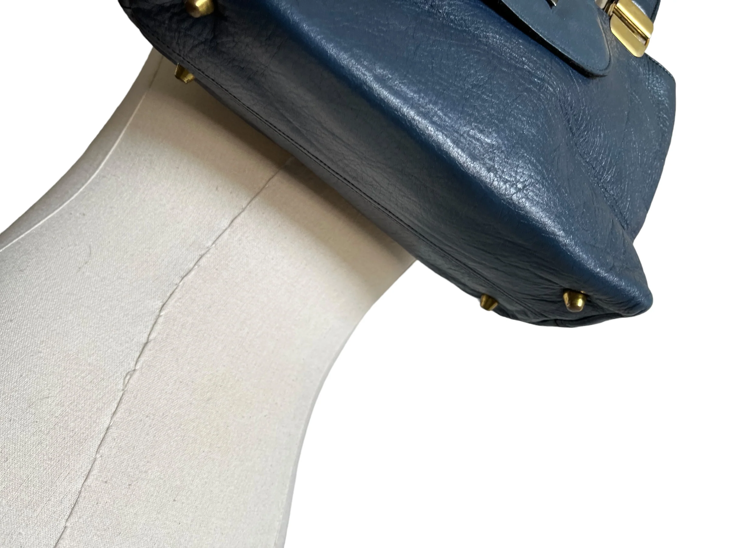 50s/60s Small Blue Leather Monogram Handbag - Image 5