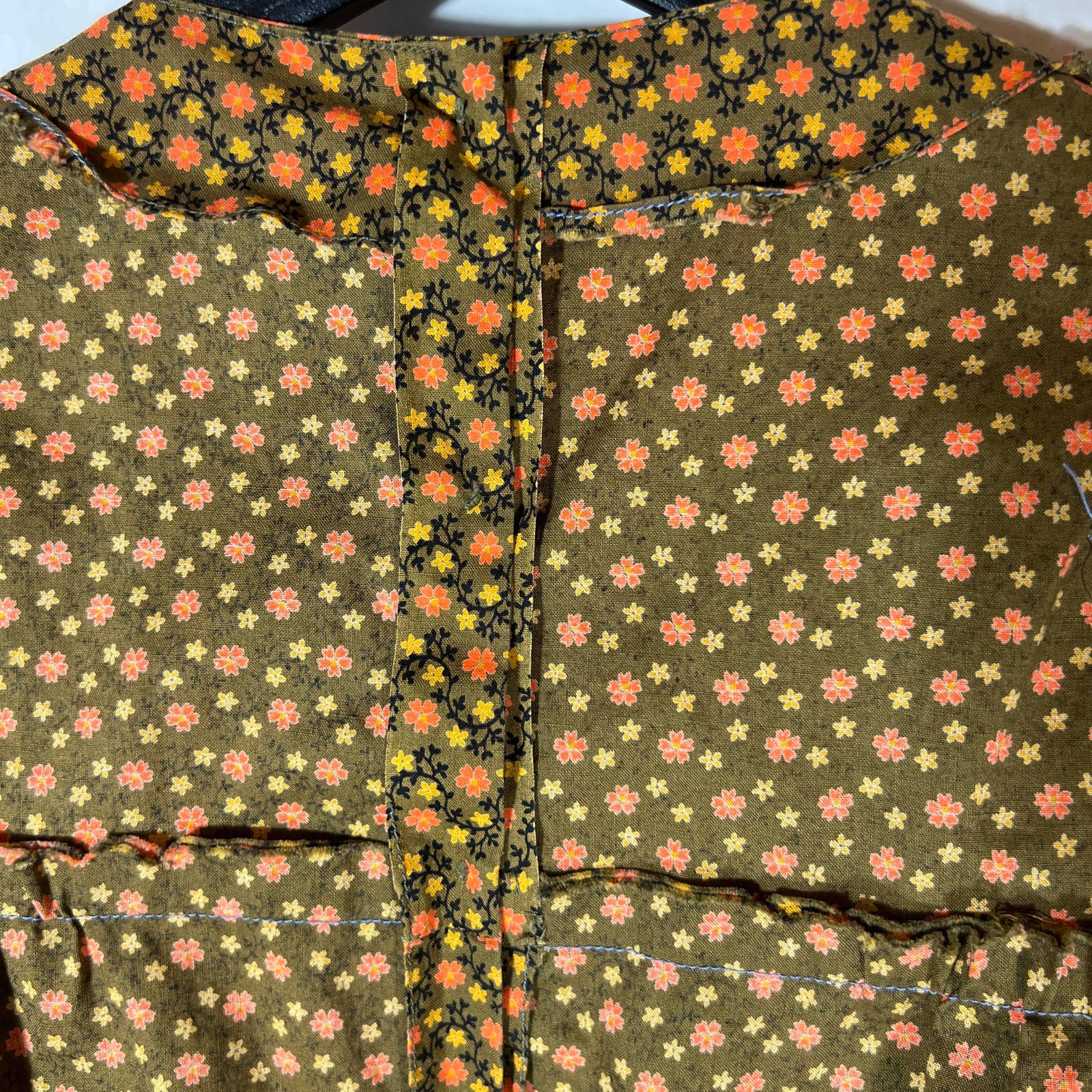 60s/70s Smocked Girls Dress In Brown Floral Handmade - Image 5