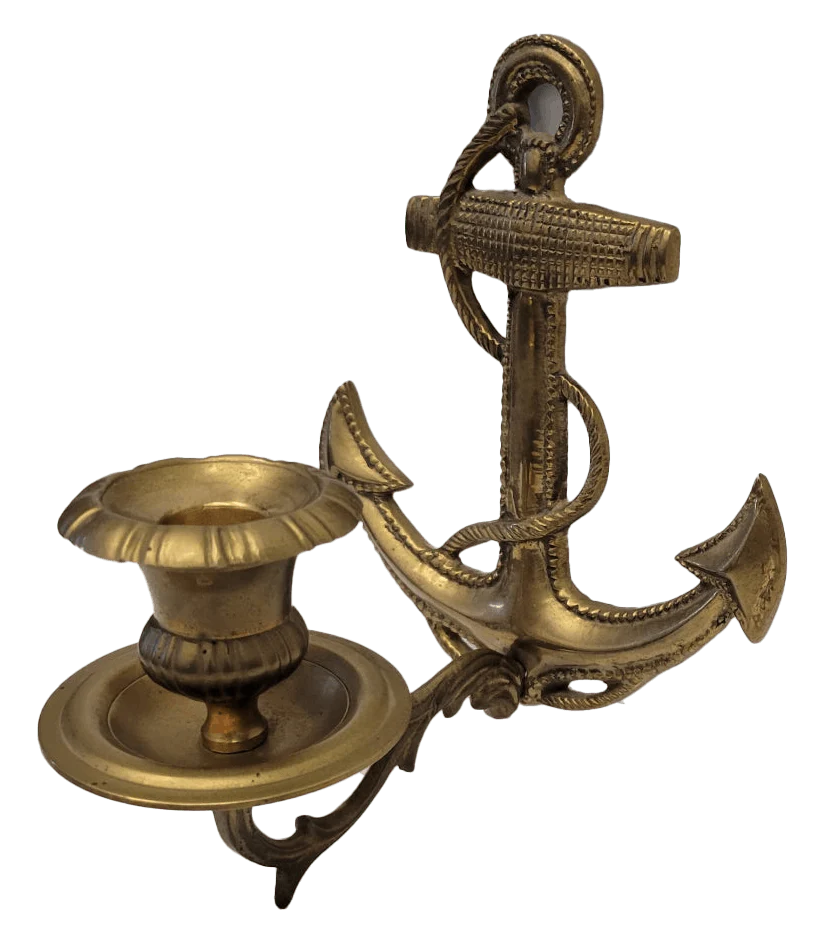 60s/70s Solid Brass Anchor Wall Hanging Candle Holder
