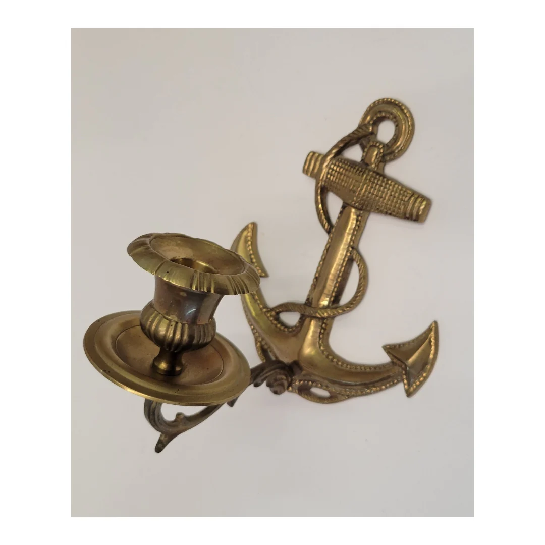 60s/70s Solid Brass Anchor Wall Hanging Candle Holder - Image 3