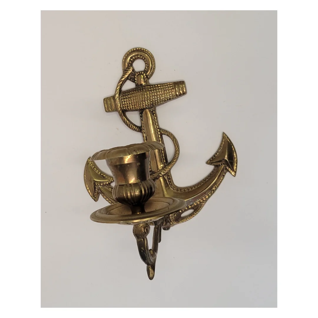 60s/70s Solid Brass Anchor Wall Hanging Candle Holder - Image 4
