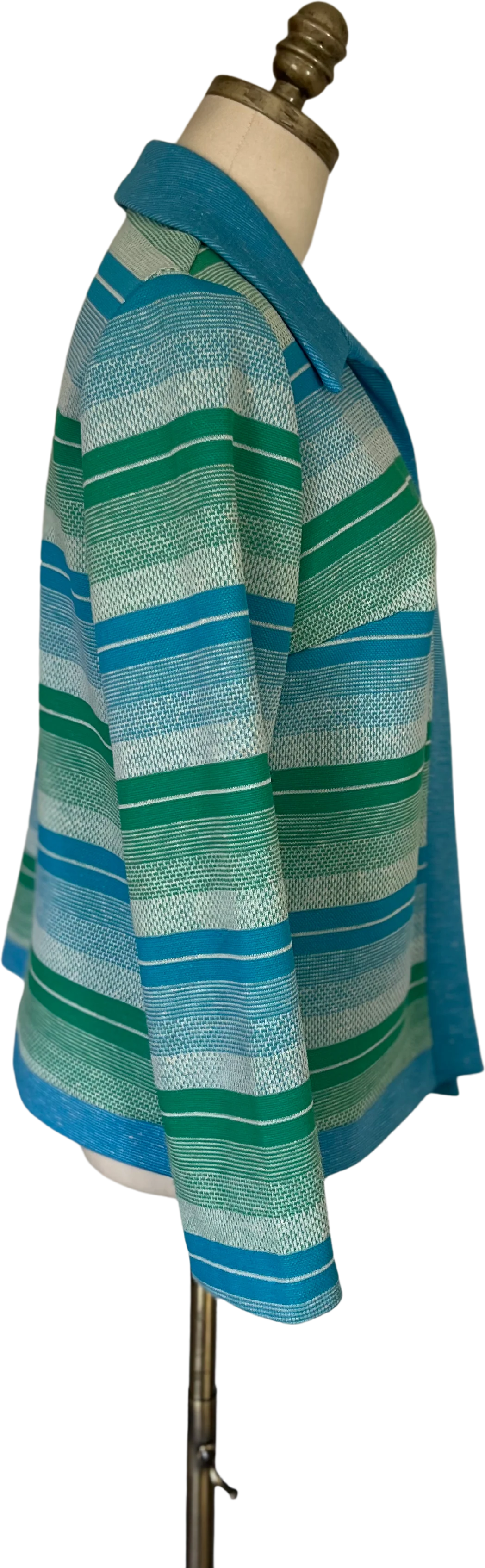 60s/70s Striped Dagger Collar Openfront Cardigan - Image 3