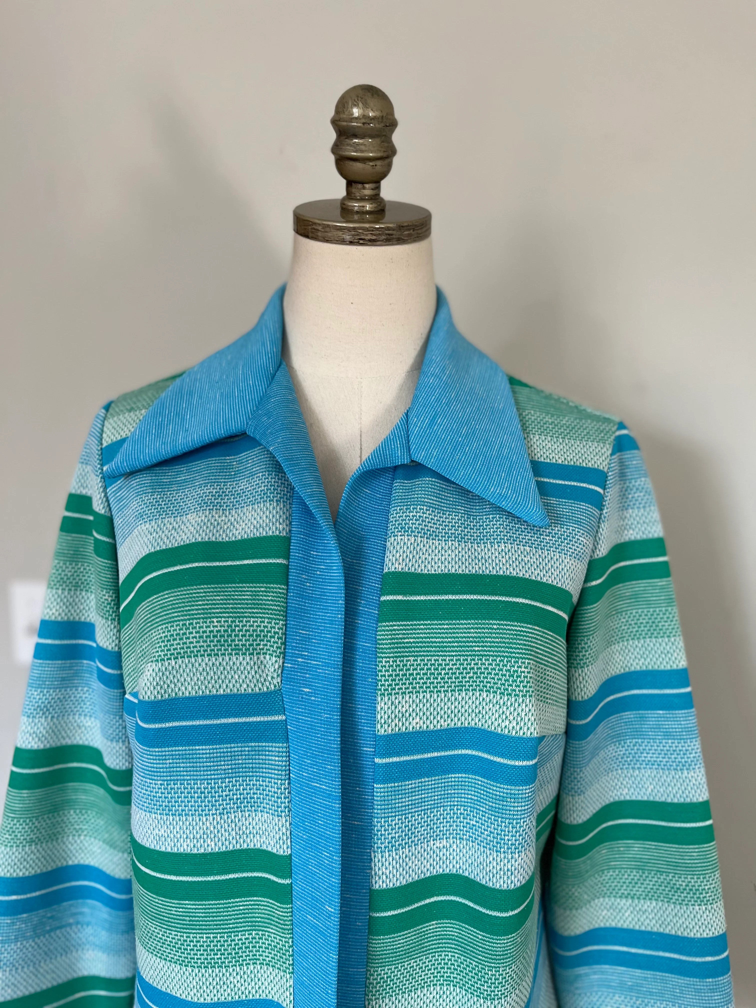 60s/70s Striped Dagger Collar Openfront Cardigan - Image 5