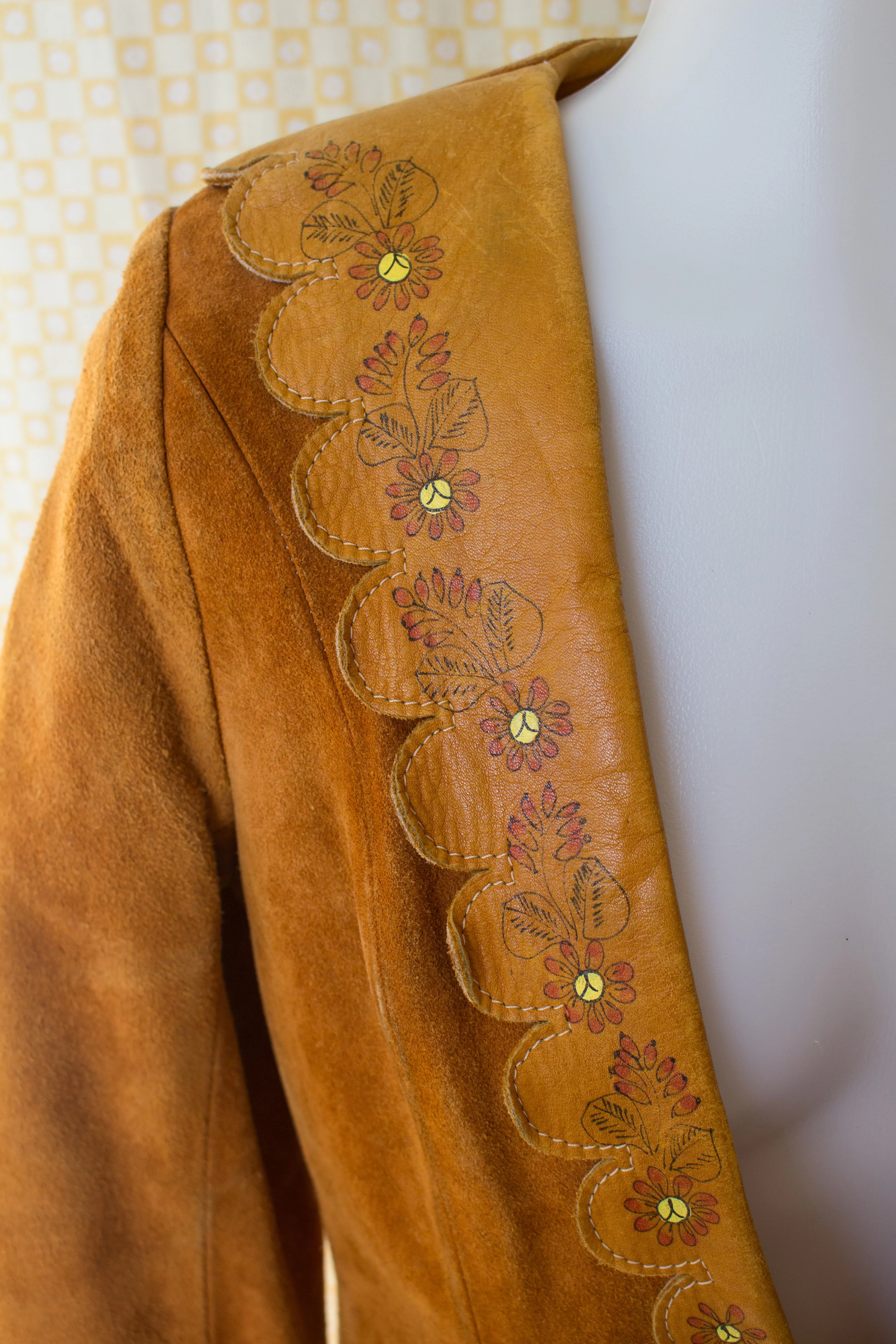 60s/70s Suede Blazer With Hand Painted Leather Trim By Char of Mexico - Image 3