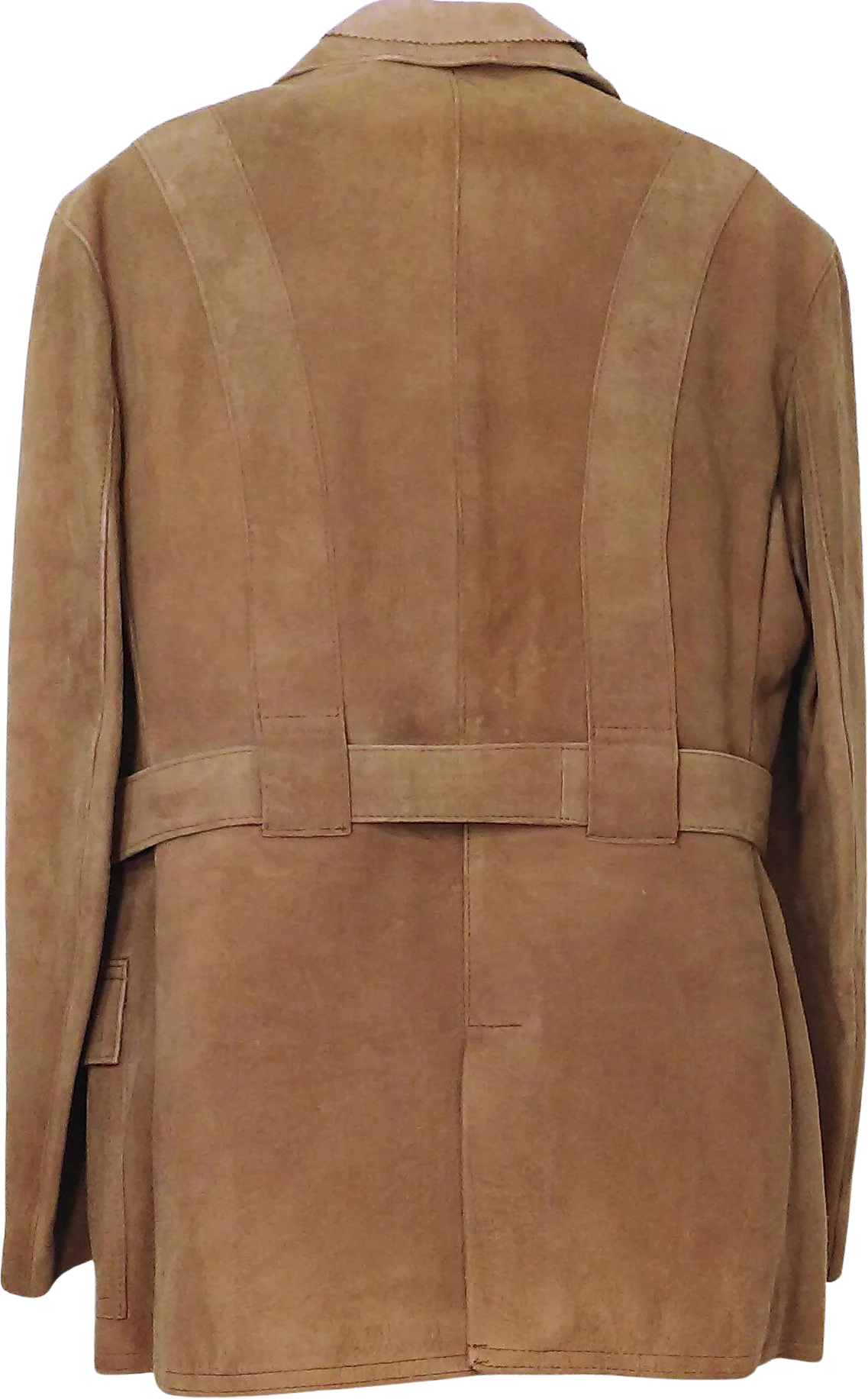 60s/70s Suede Leather Jacket Safari Car Coat Belted Pocket By Crimo Exclusive Made In Denmark - Image 2