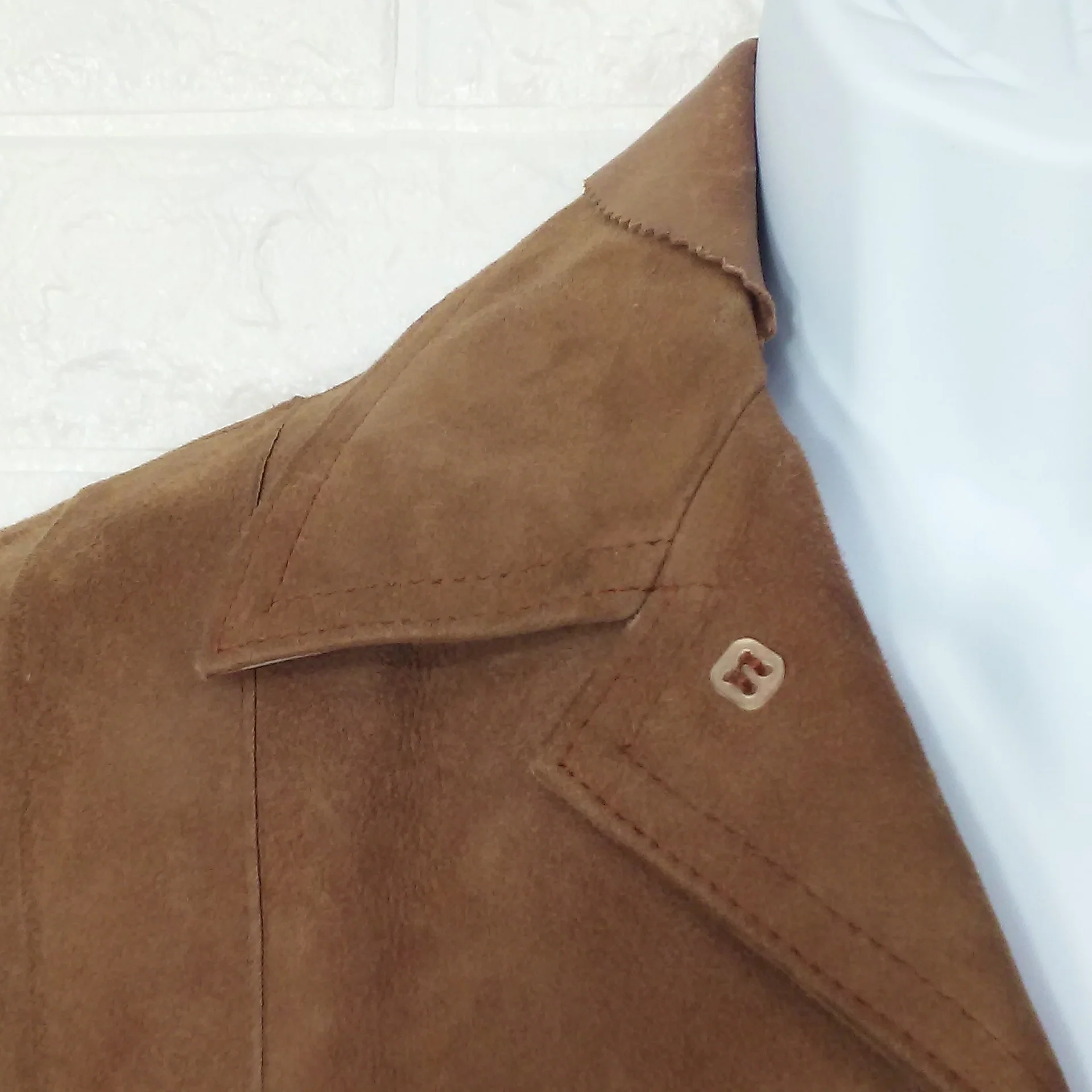 60s/70s Suede Leather Jacket Safari Car Coat Belted Pocket By Crimo Exclusive Made In Denmark - Image 9