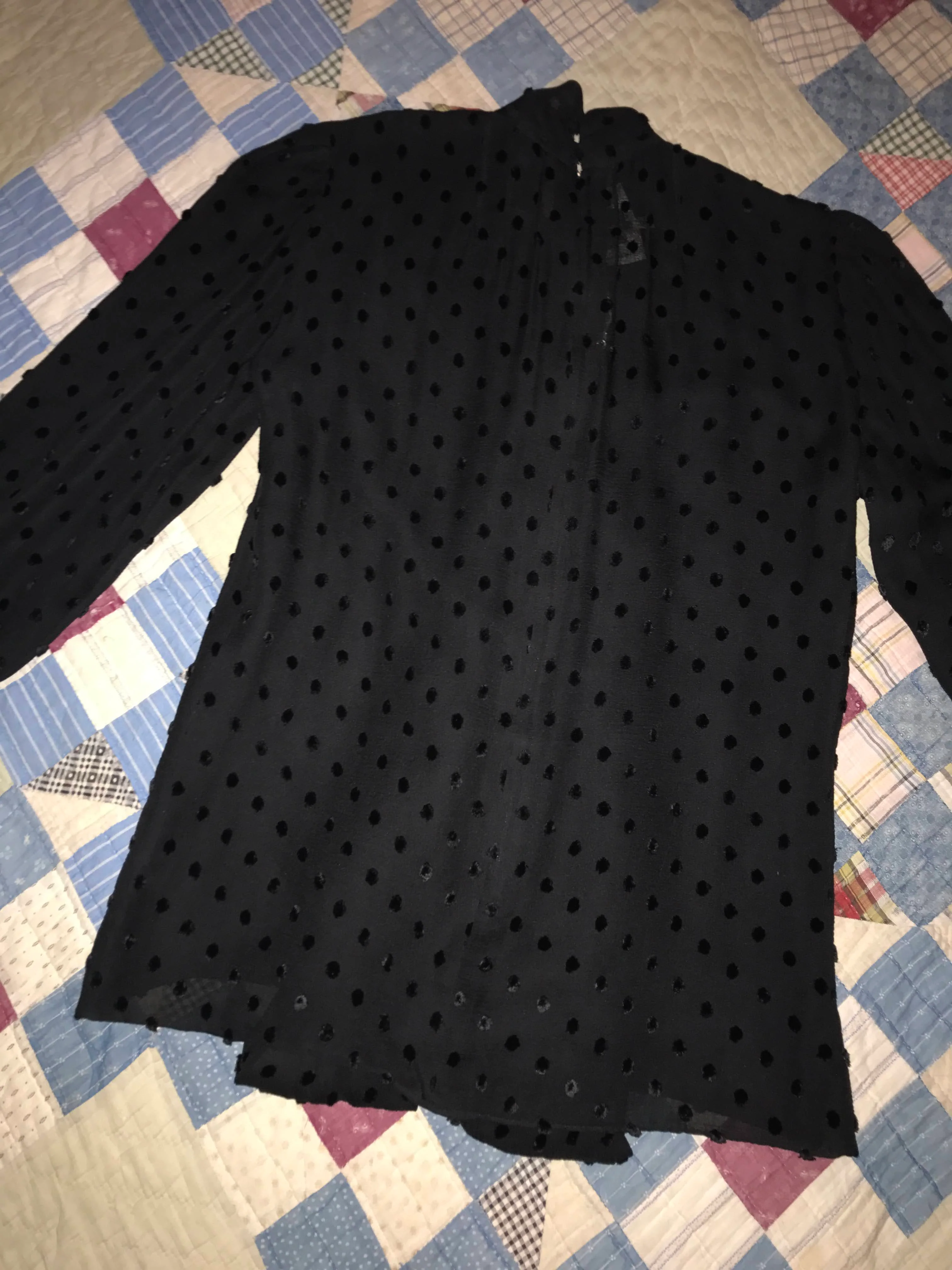 60s/70s Swiss Dot Black Puff Sleeve Formal Sheer Blouse By André Laug for Audrey - Image 10