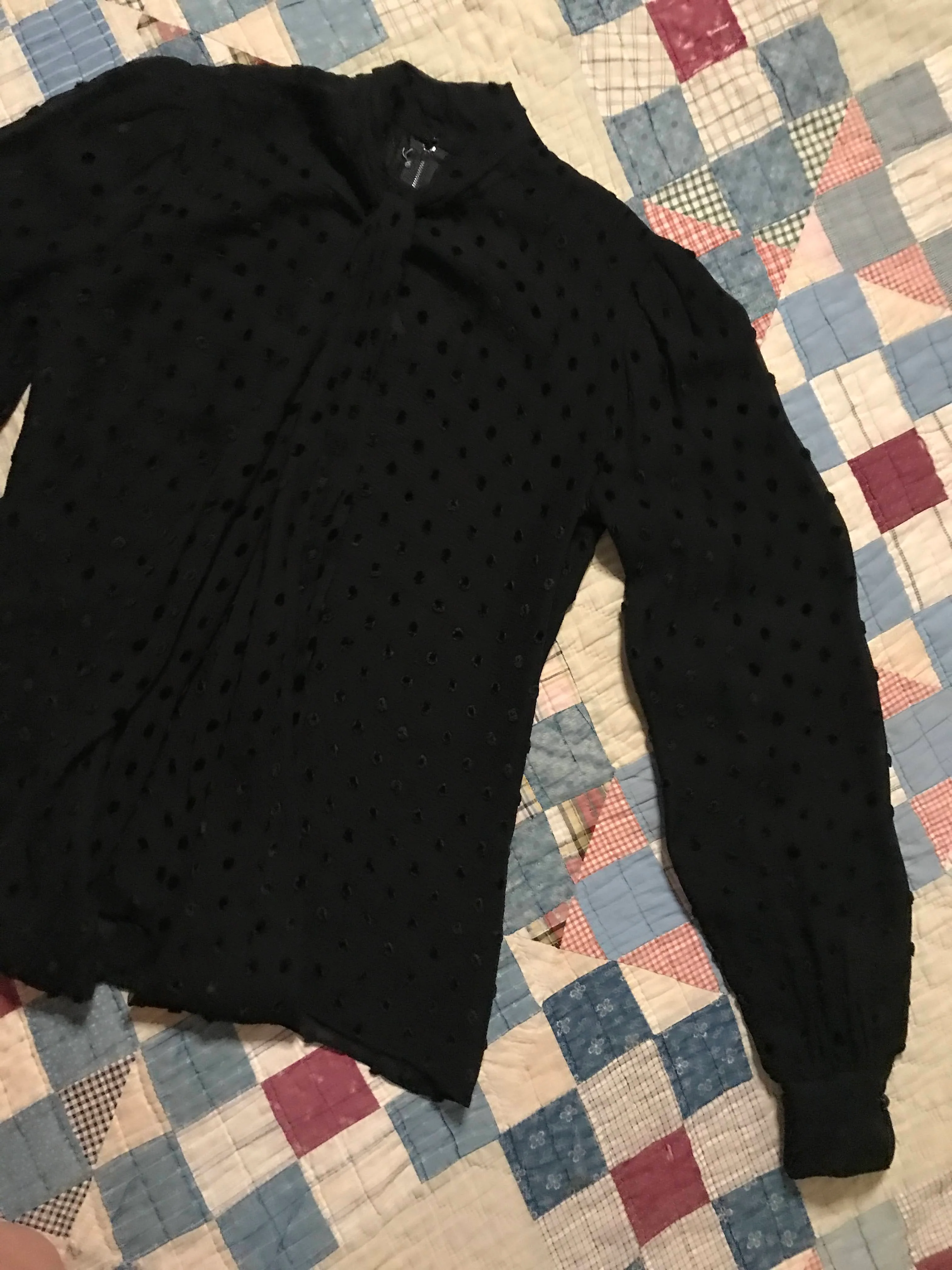 60s/70s Swiss Dot Black Puff Sleeve Formal Sheer Blouse By André Laug for Audrey - Image 8
