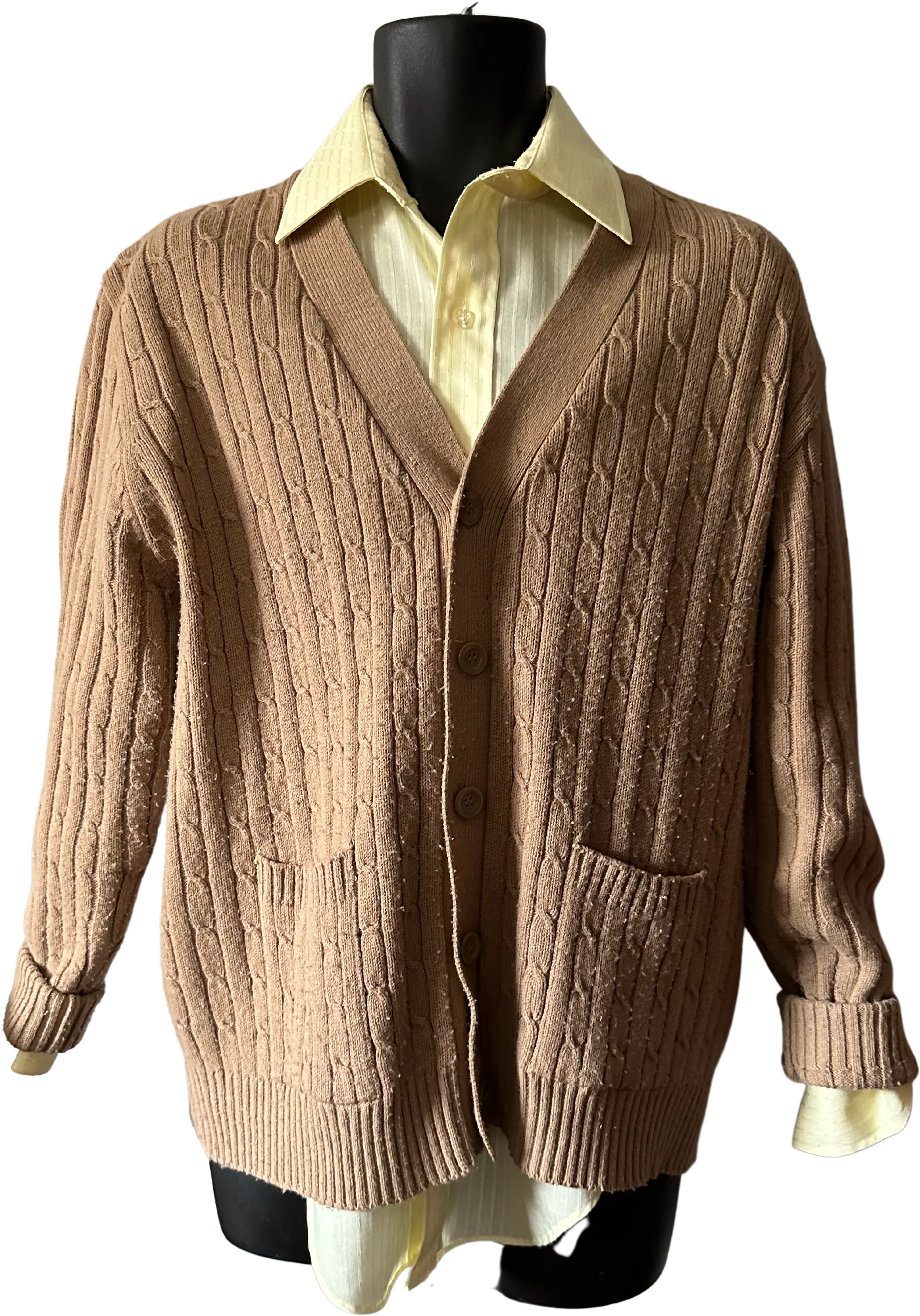 60s/70s Tan Cardigan With Pockets By Kings Road