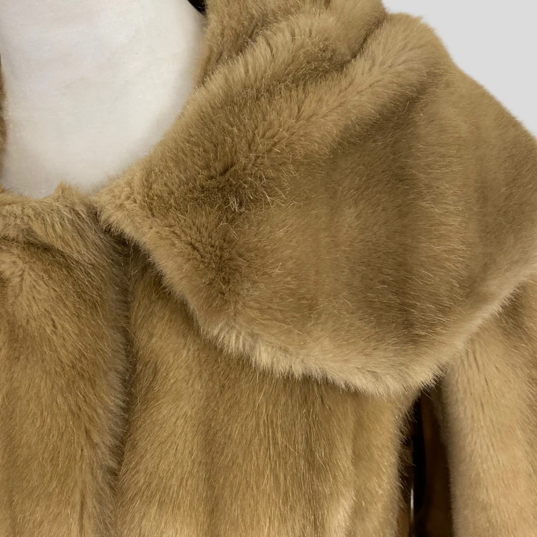 60s/70s Tan Faux Fur Belted Jacket With Suede Sides By Lilli Ann - Image 5