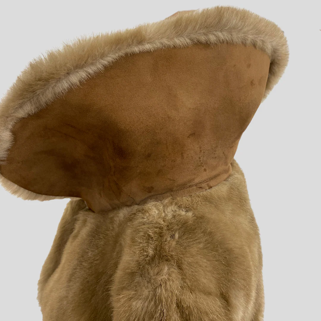 60s/70s Tan Faux Fur Belted Jacket With Suede Sides By Lilli Ann - Image 9