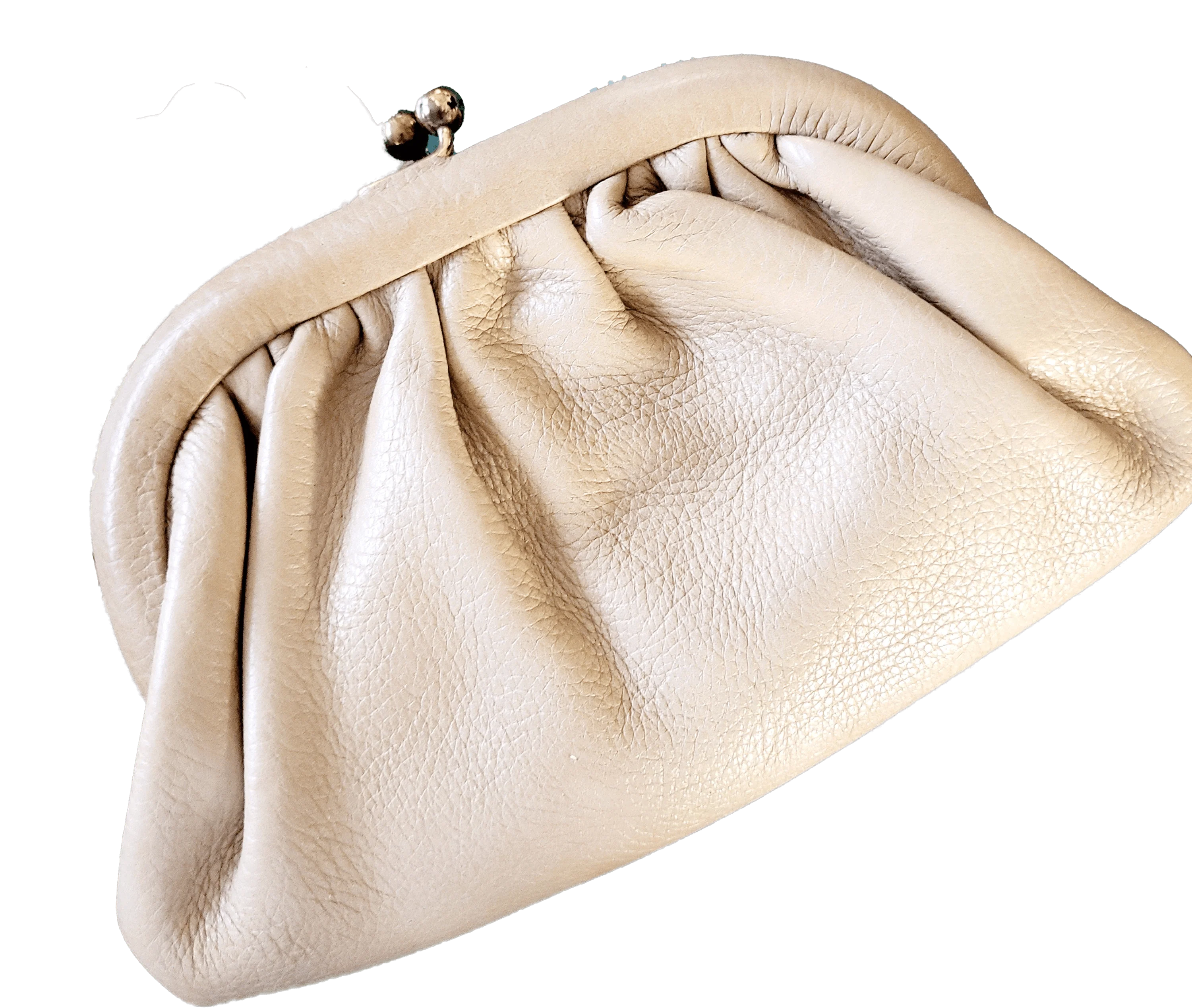 60s/70s Tan Pebbled Leather Clutch Purse Floral Lined