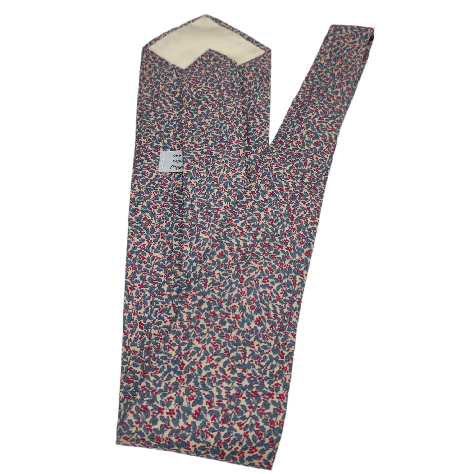 60s/70s Tana Lawn Blue Micro Floral Print Short Neck Tie By Liberty of London - Image 4
