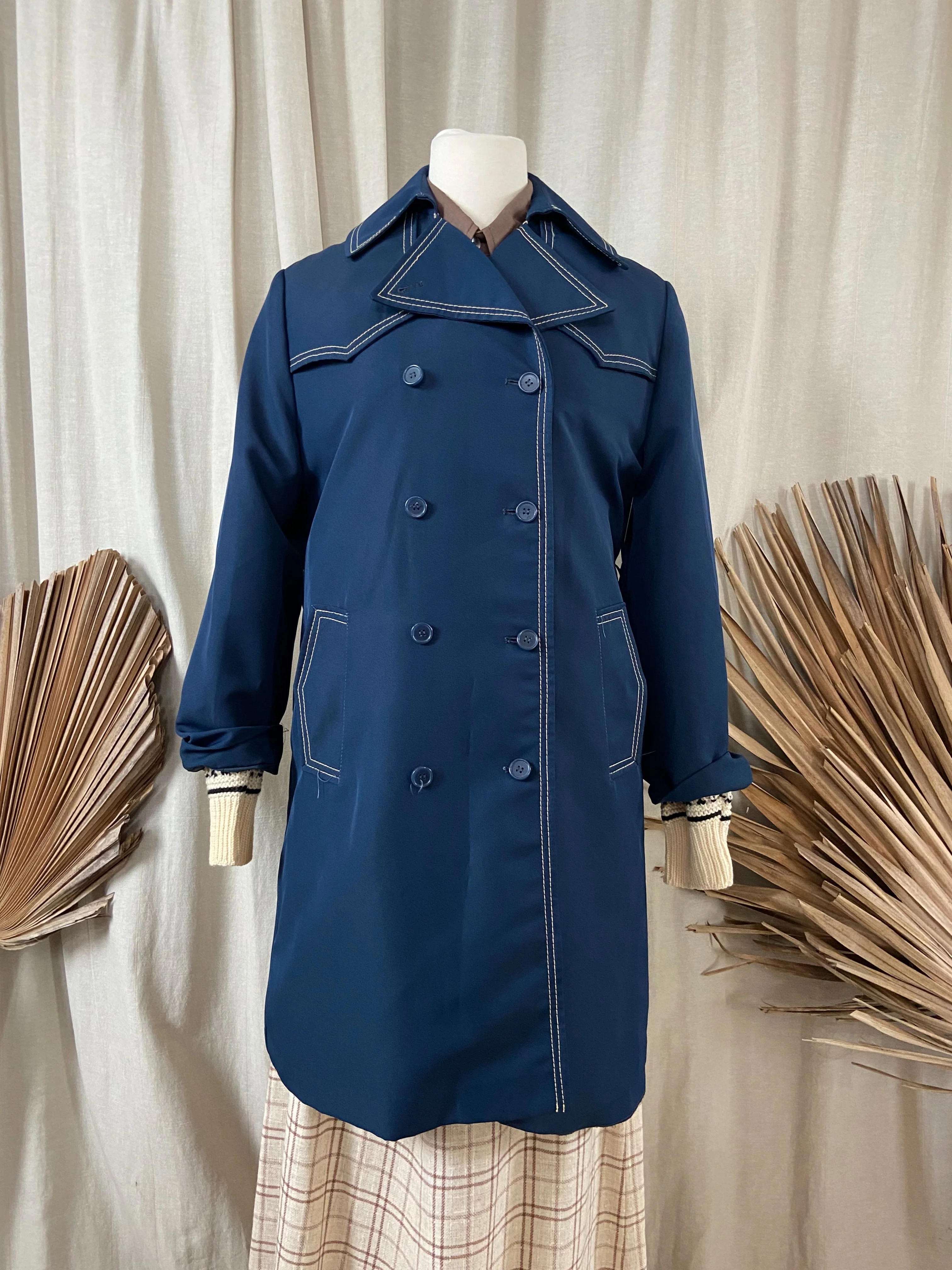 60s/70s Timeless Trench Coat In Navy With Contrast Stitch By Jcpenny - Image 4