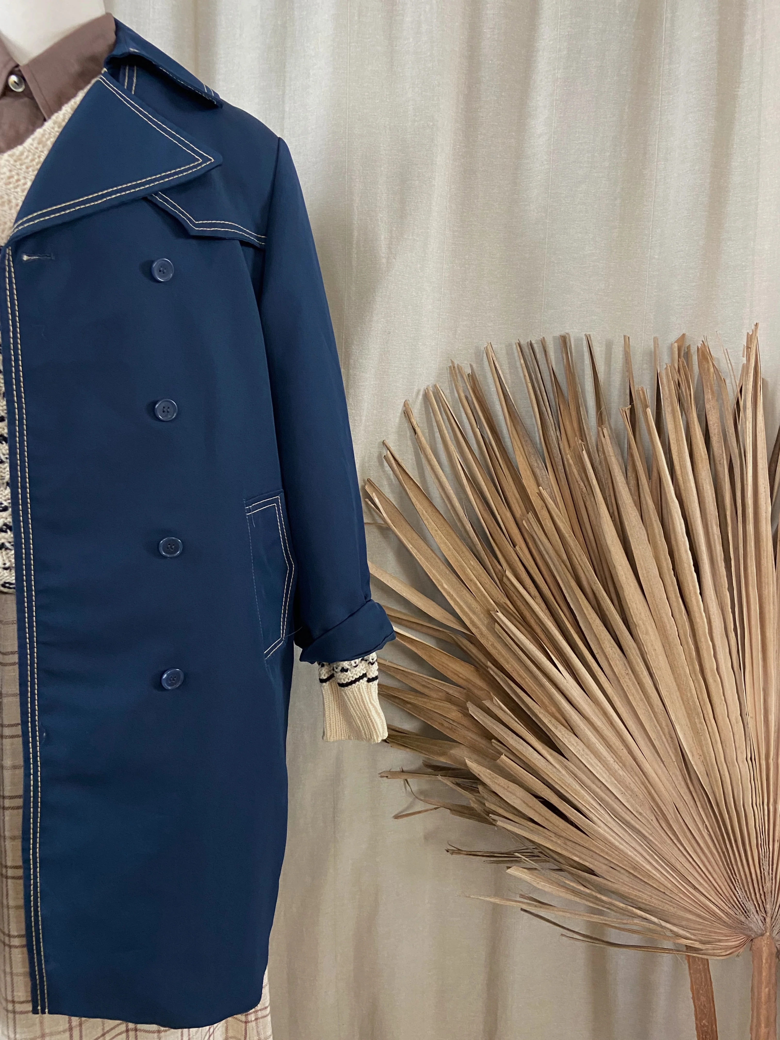 60s/70s Timeless Trench Coat In Navy With Contrast Stitch By Jcpenny - Image 7