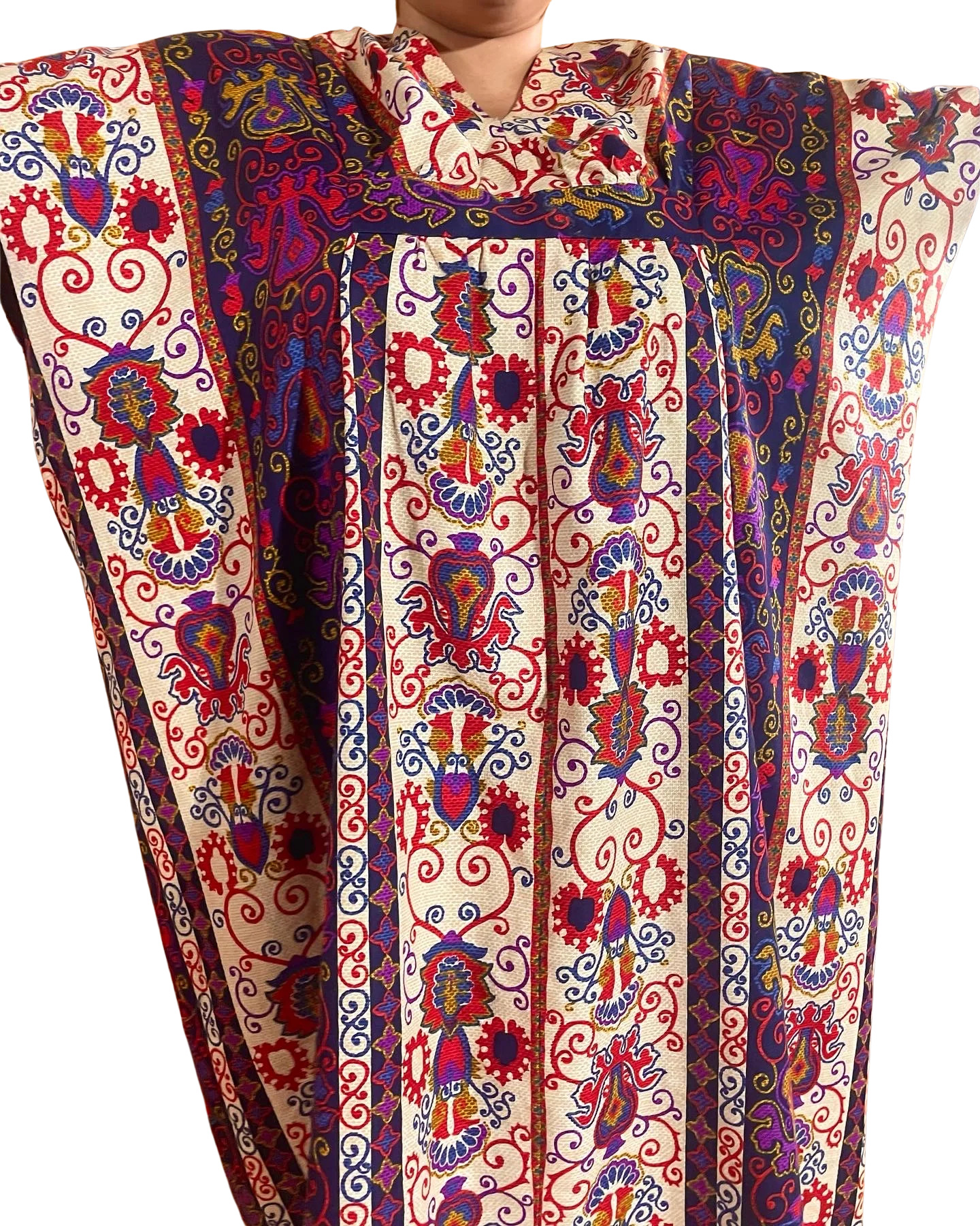 60s/70s Turkish Damask Spiral Vine Print Caftan