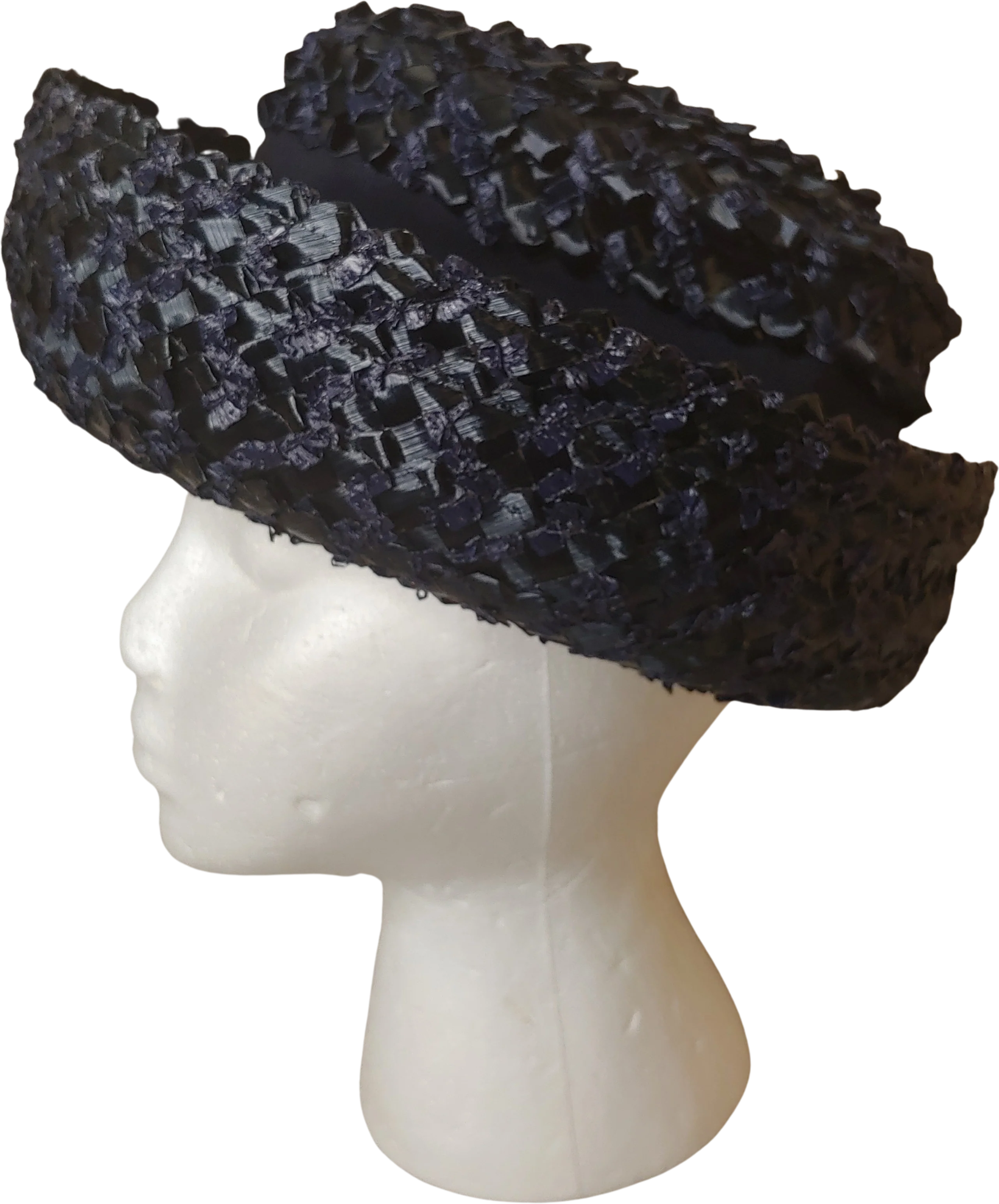 60s/70s Vintage 60s 70s Navy Blue Straw And Ribbon Hat