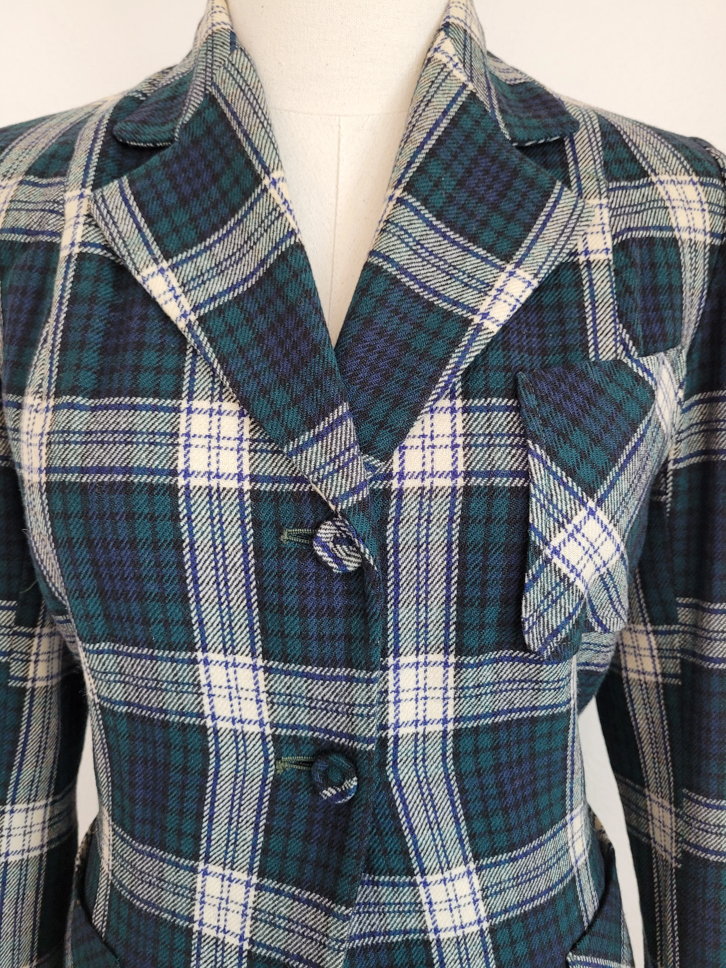 60s/70s Vintage Black Watch Tartan Wool Skirt Suit Pleated By Sportcraft Inc. - Image 5